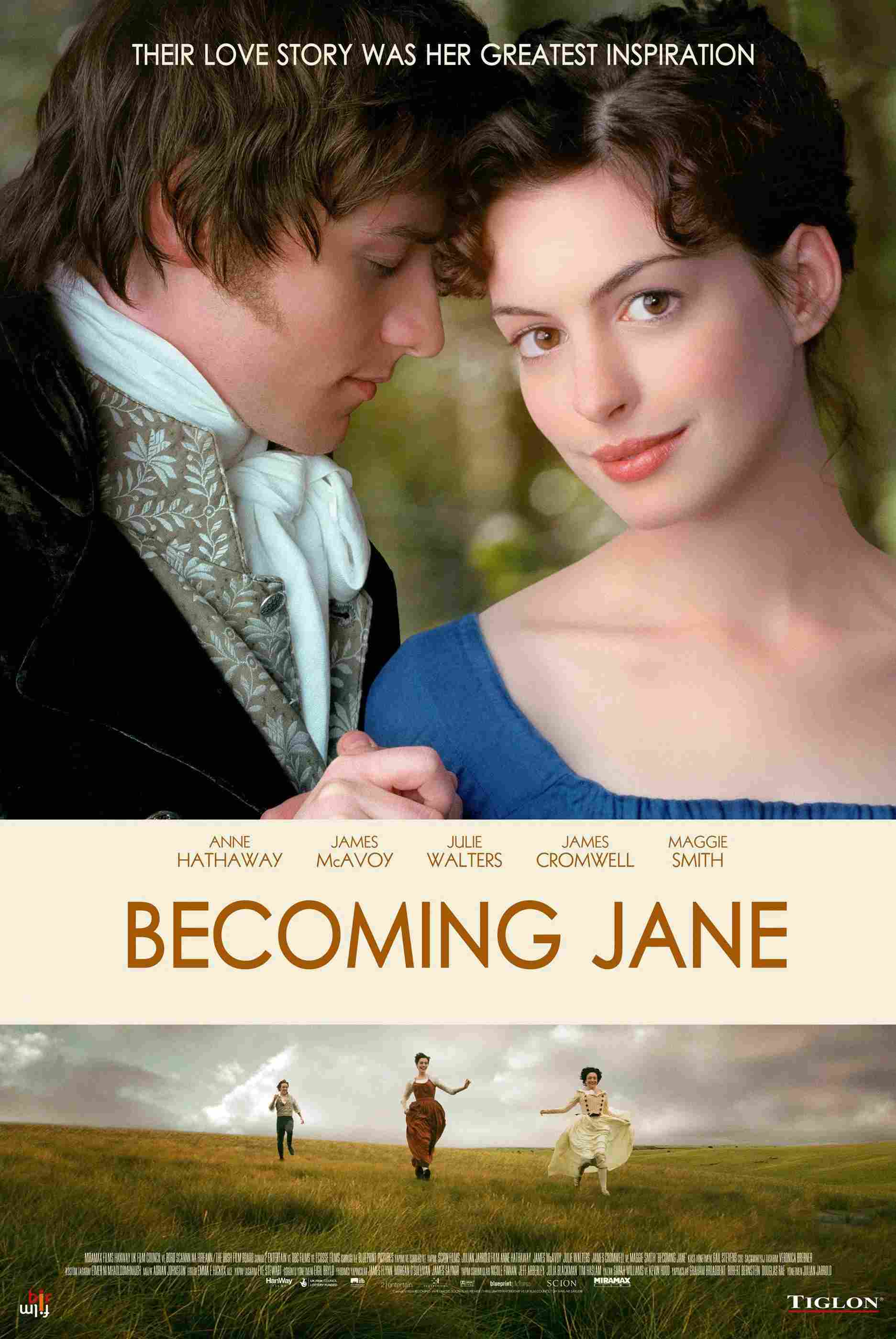 Poster chính thức của phim Phim Tình Cảm, Phim Tâm Lý "Becoming Jane" (Becoming Jane - 2007), với sự tham gia của diễn viên Anne Hathaway và James McAvoy.
