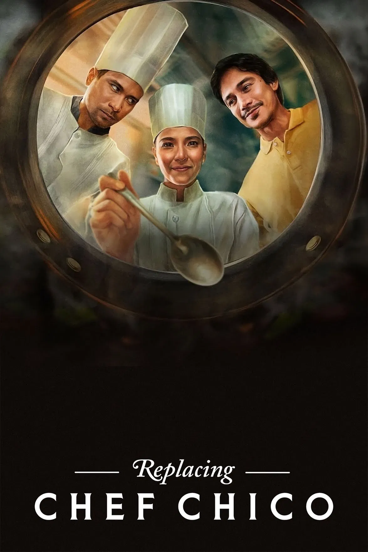 Poster chính thức của phim Phim Tâm Lý "Bếp trưởng tạm quyền" (Replacing Chef Chico - 2023), với sự tham gia của diễn viên Alessandra de Rossi và Piolo Pascual.