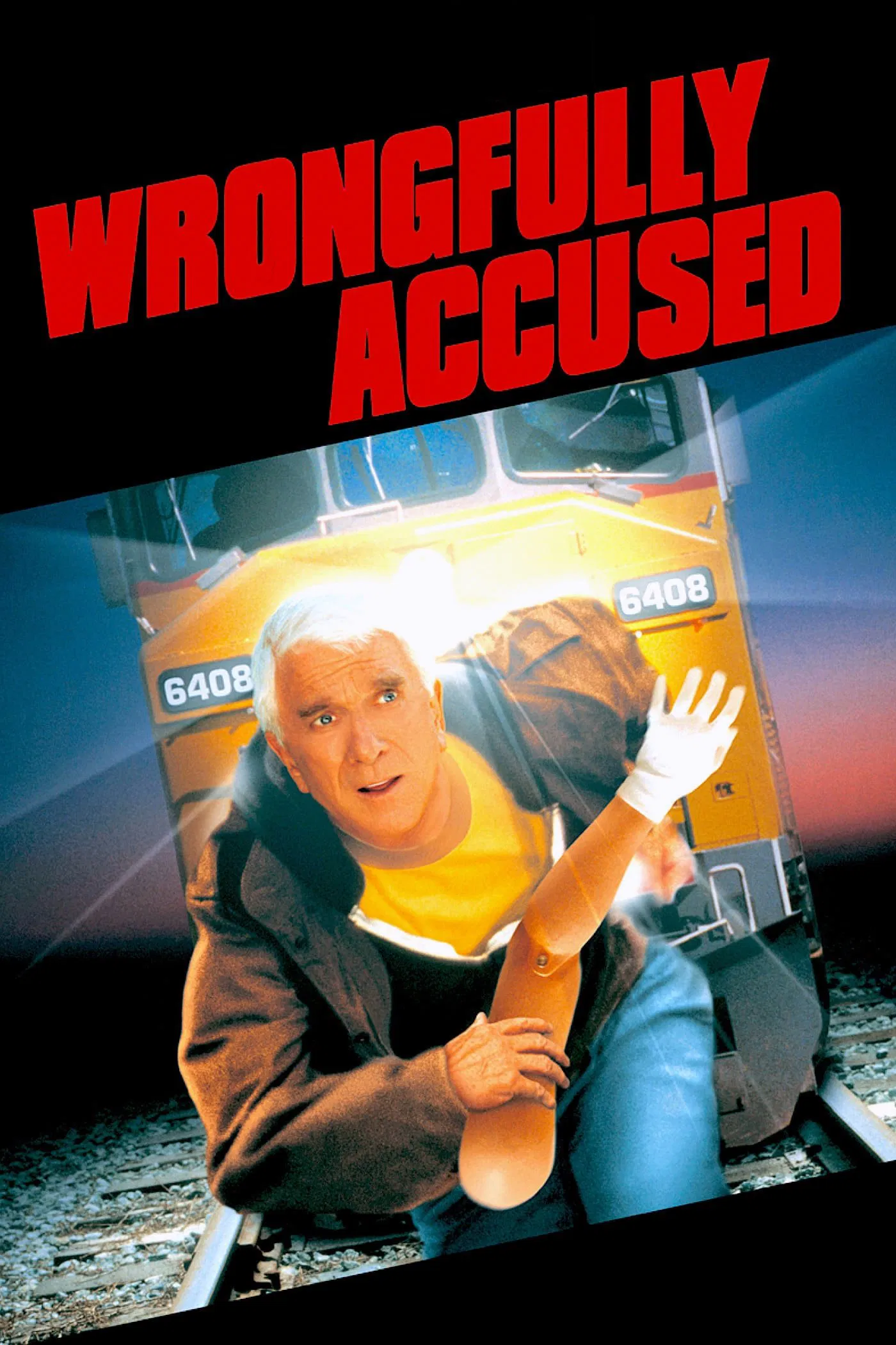Poster chính thức của phim Phim Hành Động, Phim Phiêu Lưu "Bị Cáo Bất Đắc Dĩ" (Wrongfully Accused - 1998), với sự tham gia của diễn viên Leslie Nielsen và Richard Crenna.