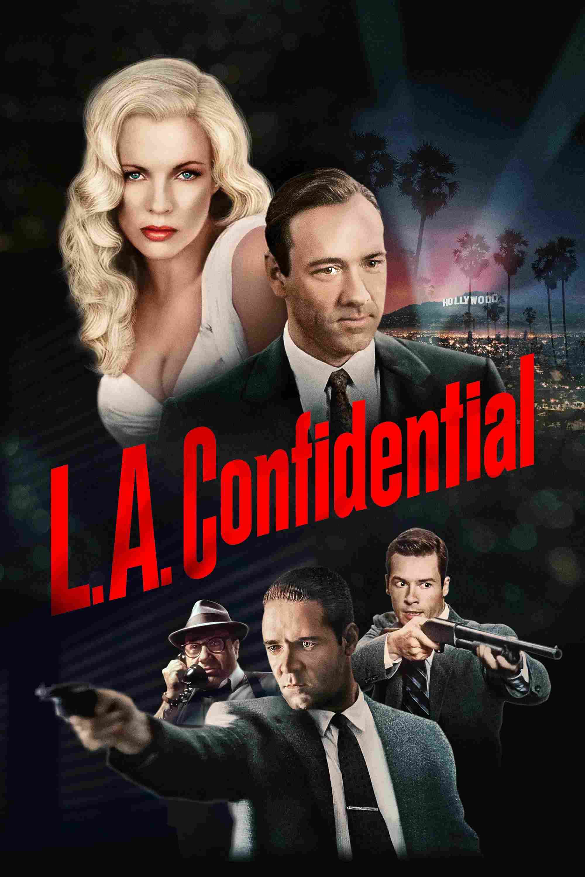 Poster chính thức của phim Phim Hình Sự, Phim Bí Ẩn "Bí mật Los Angeles" (L.A. Confidential - 1997), với sự tham gia của diễn viên Kevin Spacey và Russell Crowe.