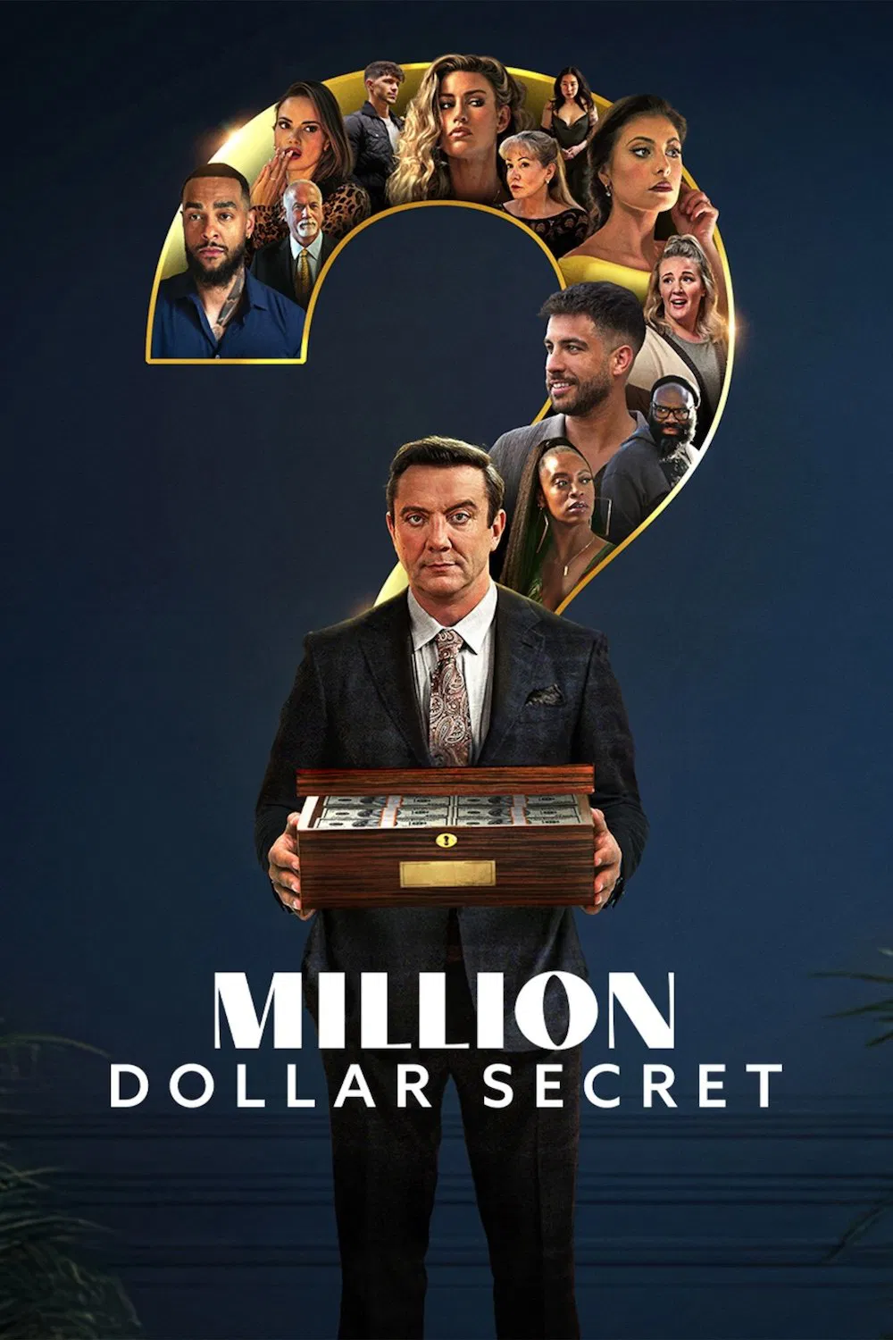 Poster chính thức của phim Truyền Hình Thực Tế "Bí Mật Triệu Đô" (Million Dollar Secret - 2025), với sự tham gia của diễn viên Peter Serafinowicz.