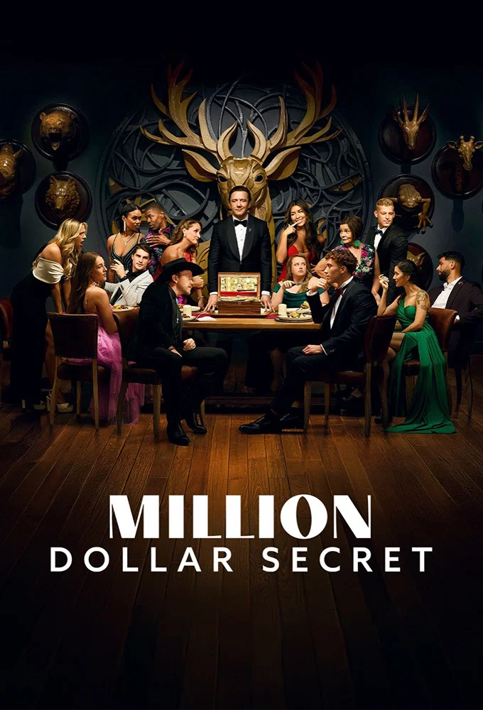 Poster chính thức của phim Truyền Hình Thực Tế "Bí Mật Triệu Đô (Phần 1)" (Million Dollar Secret - 2025), với sự tham gia của diễn viên Peter Serafinowicz.