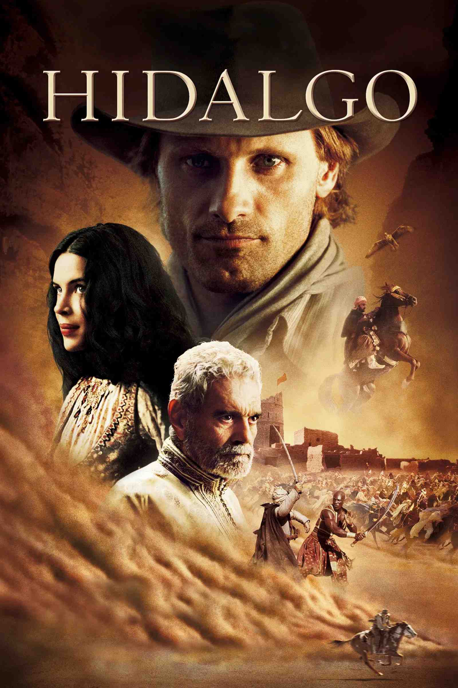 Poster chính thức của phim Phim Miền Tây, Phim Phiêu Lưu "Biển Lửa" (Hidalgo - 2004), với sự tham gia của diễn viên Viggo Mortensen và Zuleikha Robinson.