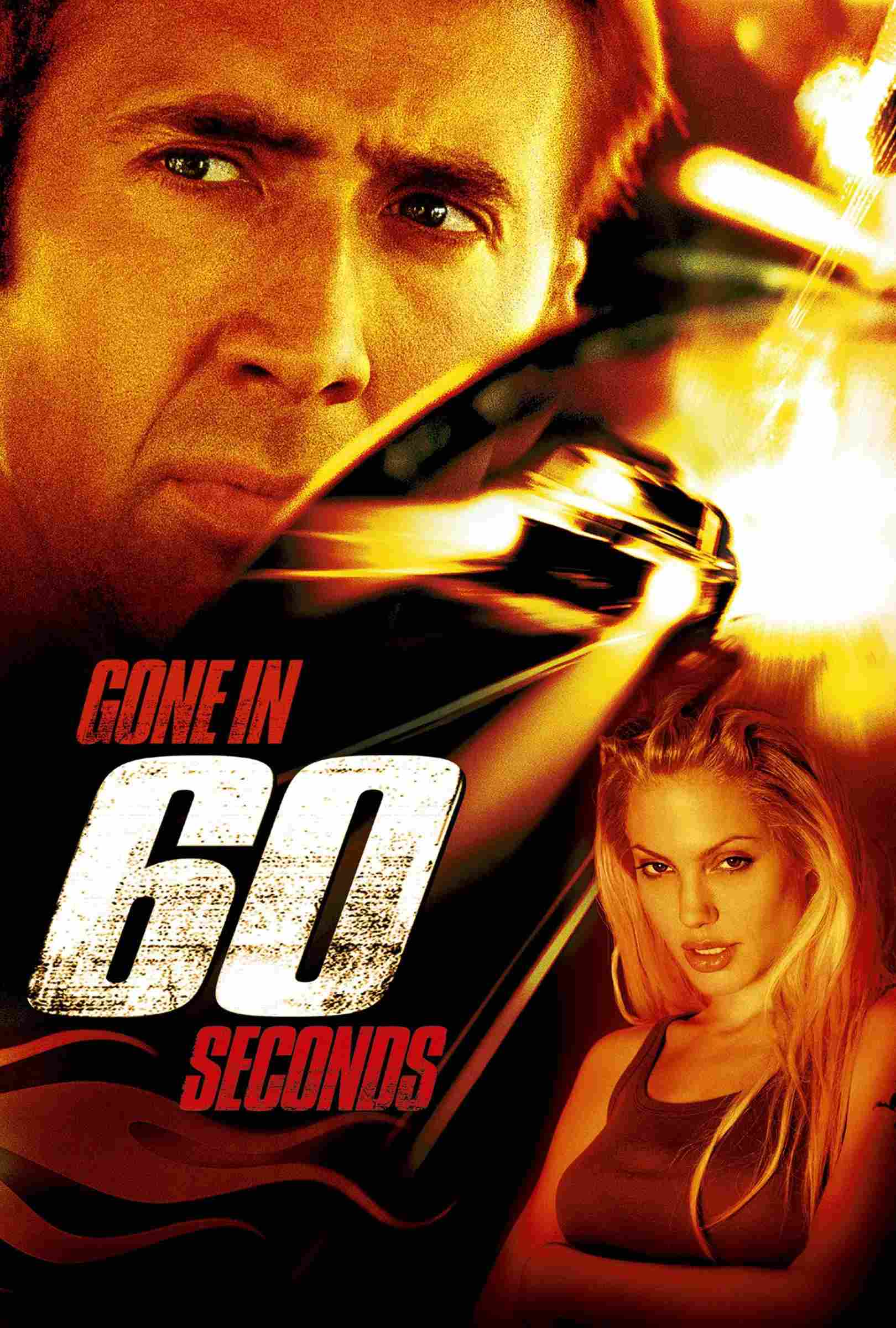 Poster chính thức của phim Phim Hành Động, Phim Hình Sự "Biến Mất Trong 60 Giây" (Gone in Sixty Seconds - 2000), với sự tham gia của diễn viên Nicolas Cage và Angelina Jolie.