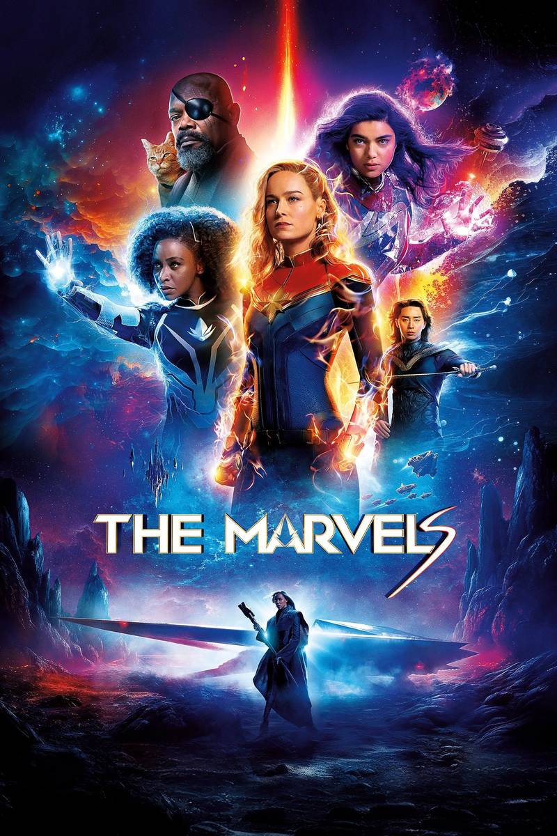 Poster chính thức của phim Phim Viễn Tưởng, Phim Phiêu Lưu "Biệt Đội Marvel" (The Marvels - 2023), với sự tham gia của diễn viên Brie Larson và Teyonah Parris.