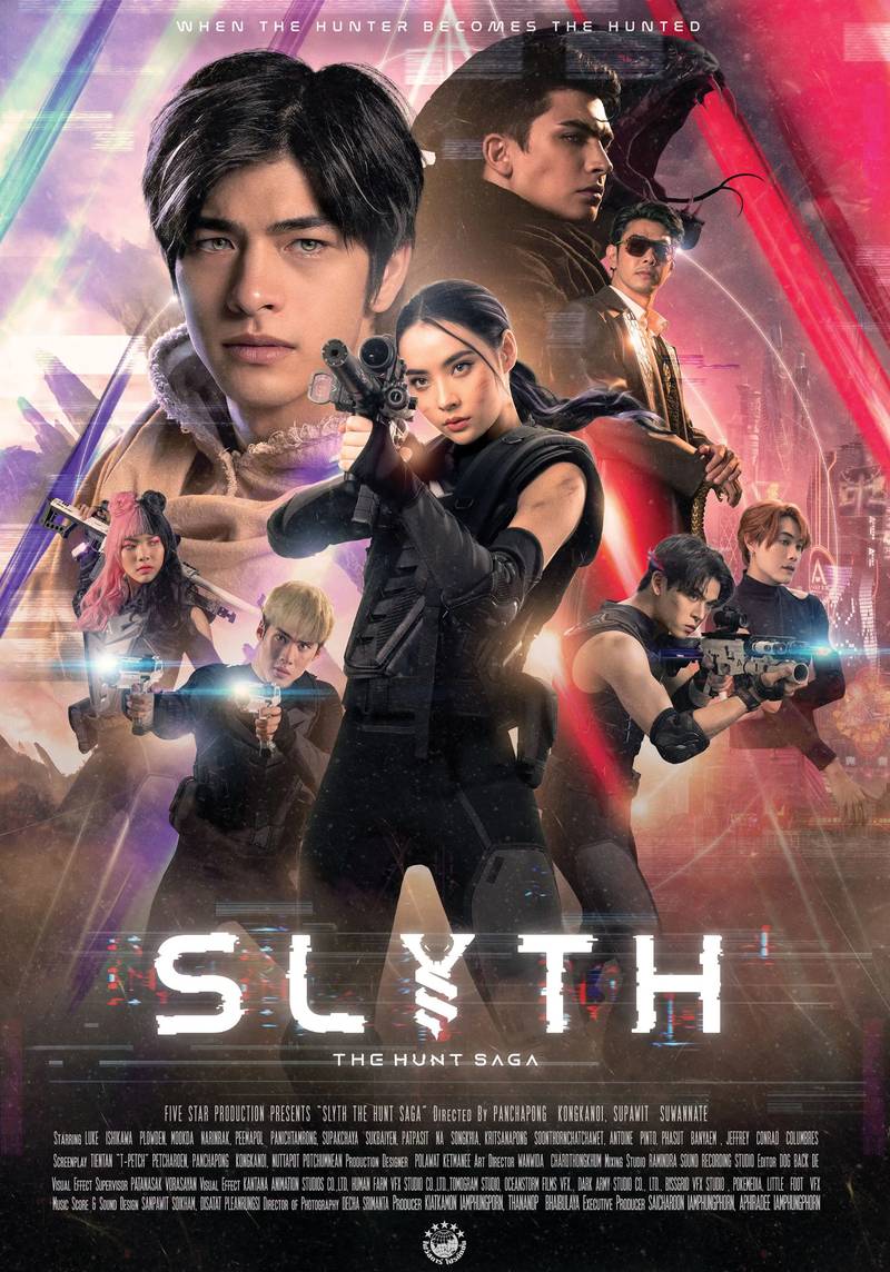 Poster chính thức của phim Phim Hành Động, Phim Viễn Tưởng "Biệt Đội Săn Rồng" (Slyth: The Hunt Saga - 2023), với sự tham gia của diễn viên Luke Ishikawa Plowden và Mookda Narinrak.