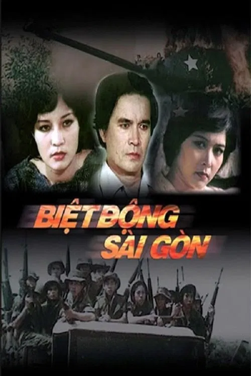 Poster chính thức của phim Phim Chiến Tranh, Phim Truyền Hình "Biệt động Sài Gòn: Điểm hẹn" (Saigon Rangers: The Meeting Place - 1986), với sự tham gia của diễn viên Quang Thái và Hà Xuyên.