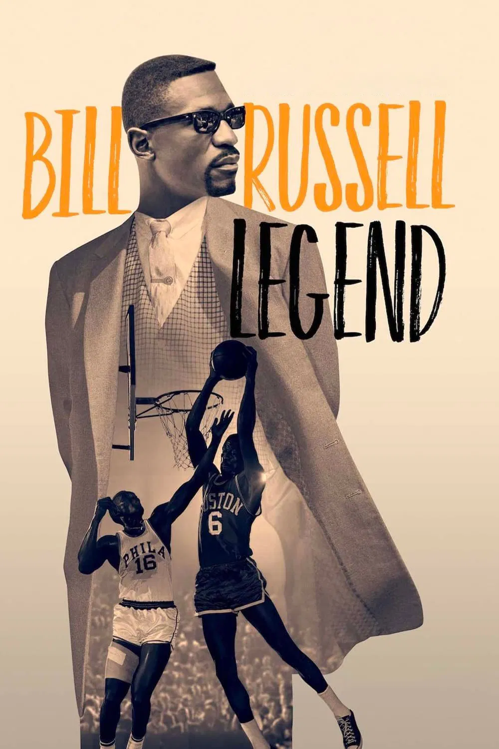 Poster chính thức của phim Phim Tài Liệu "Bill Russell: Huyền Thoại" (Bill Russell: Legend - 2023), với sự tham gia của diễn viên Corey Stoll và Bill Russell.