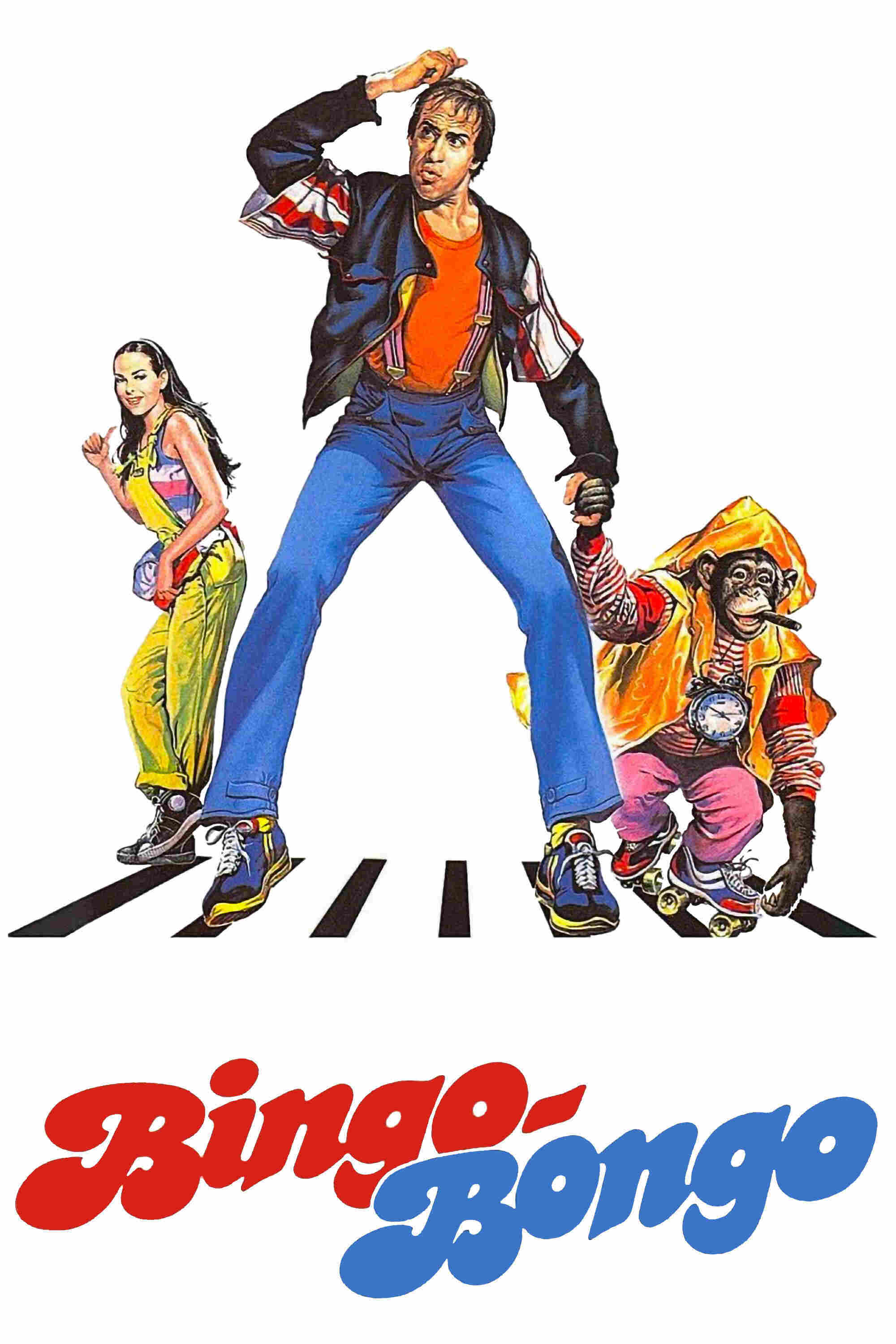 Poster chính thức của phim Phim Hài "Bingo Bongo" (Bingo Bongo - 1982), với sự tham gia của diễn viên Adriano Celentano và Carole Bouquet.