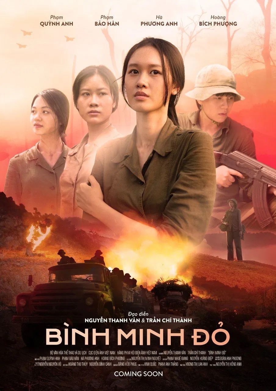 Poster chính thức của phim Phim Chiến Tranh, Phim Tâm Lý "Bình Minh Đỏ" (Red Dawn - 2022), với sự tham gia của diễn viên Phạm Quỳnh Anh và Việt Hoàng.