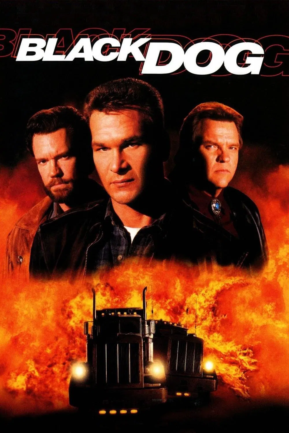 Poster chính thức của phim Phim Hành Động "Black Dog" (Black Dog - 1998), với sự tham gia của diễn viên Patrick Swayze và Meat Loaf.