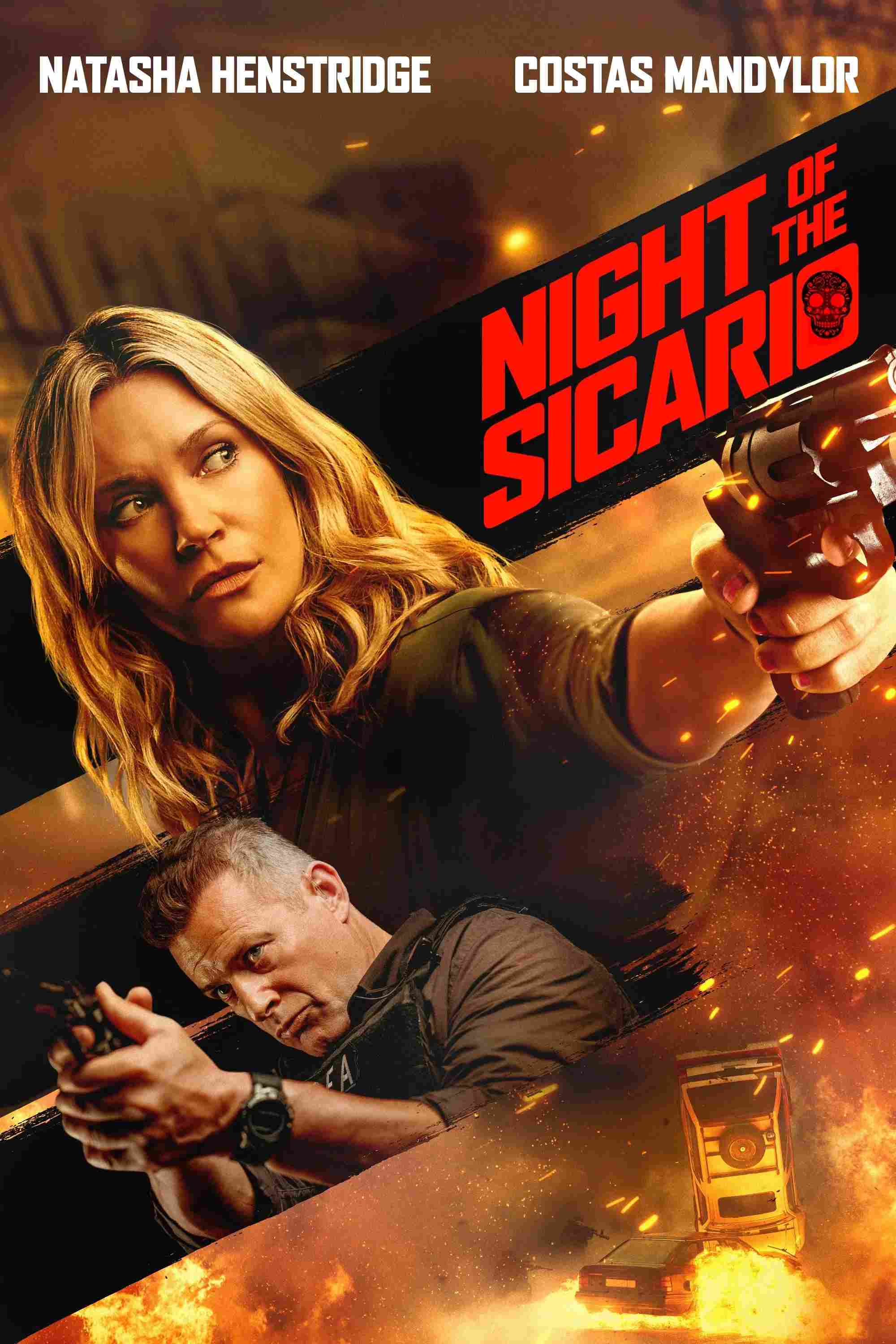 Poster chính thức của phim Phim Hành Động, Phim Giật Gân "Màn Đêm Của Sicario" (Night of the Sicario - 2021), với sự tham gia của diễn viên Natasha Henstridge và Costas Mandylor.