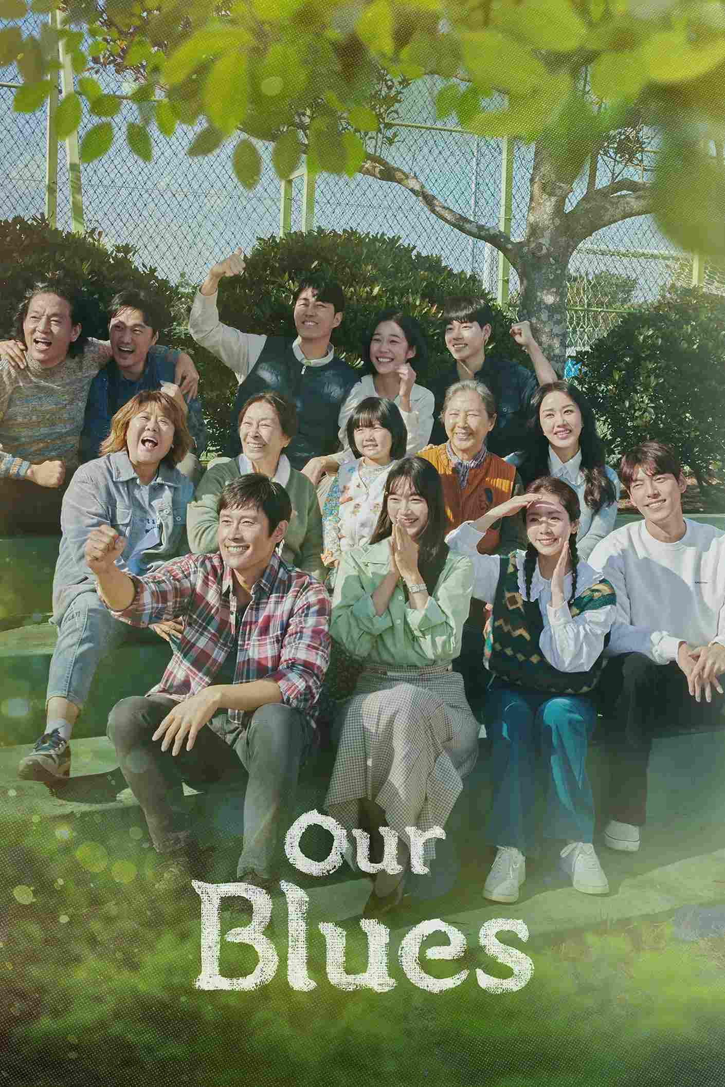 Poster chính thức của phim Phim Tâm Lý "Blues Nơi đảo Xanh" (Our Blues - 2022), với sự tham gia của diễn viên Lee Byung-hun và Shin Min-a.