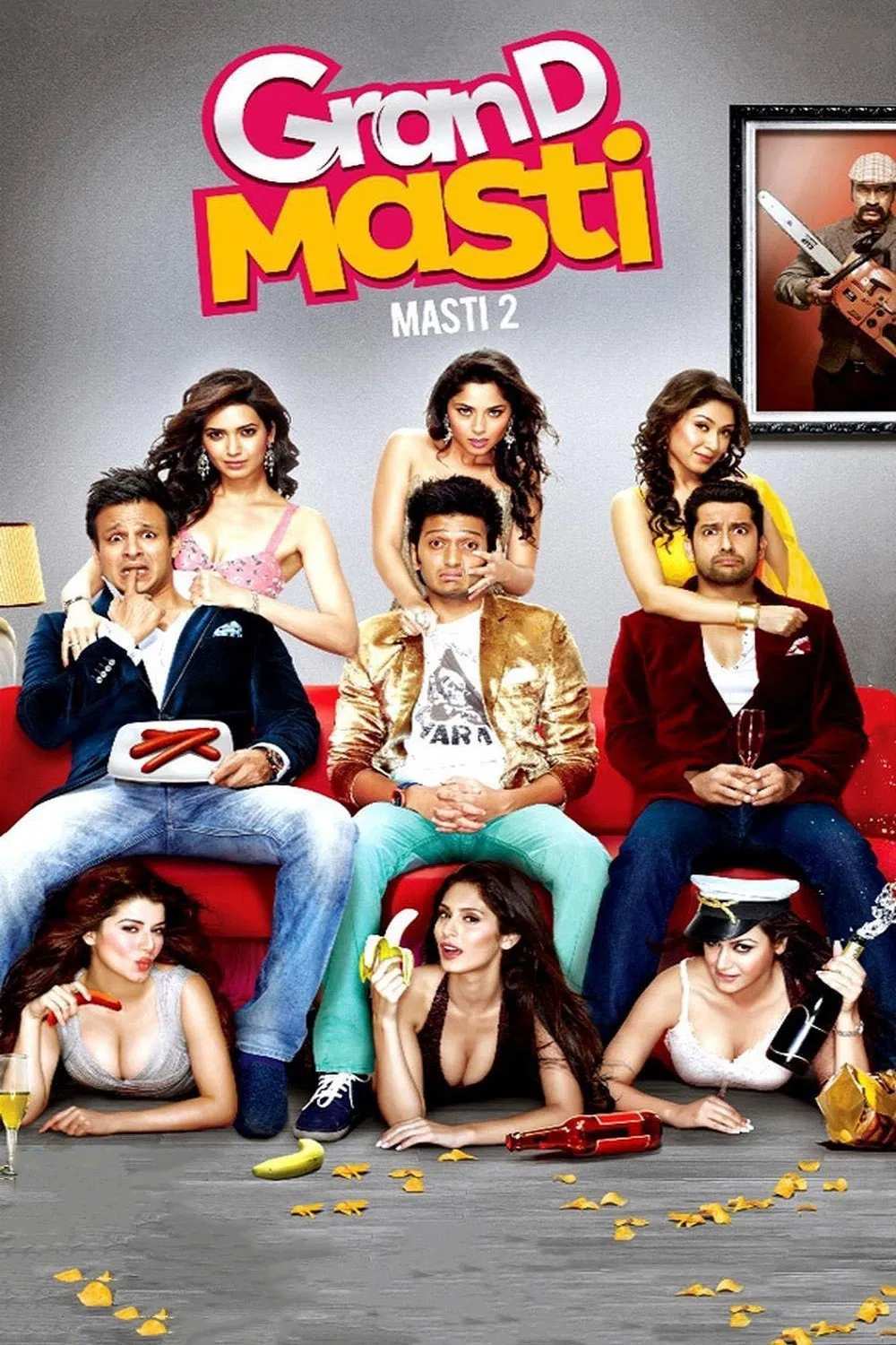 Poster chính thức của phim Phim Hài, Phim Tình Cảm "Bộ Ba Siêu Bựa" (Grand Masti - 2013), với sự tham gia của diễn viên Riteish Deshmukh và Vivek Oberoi.