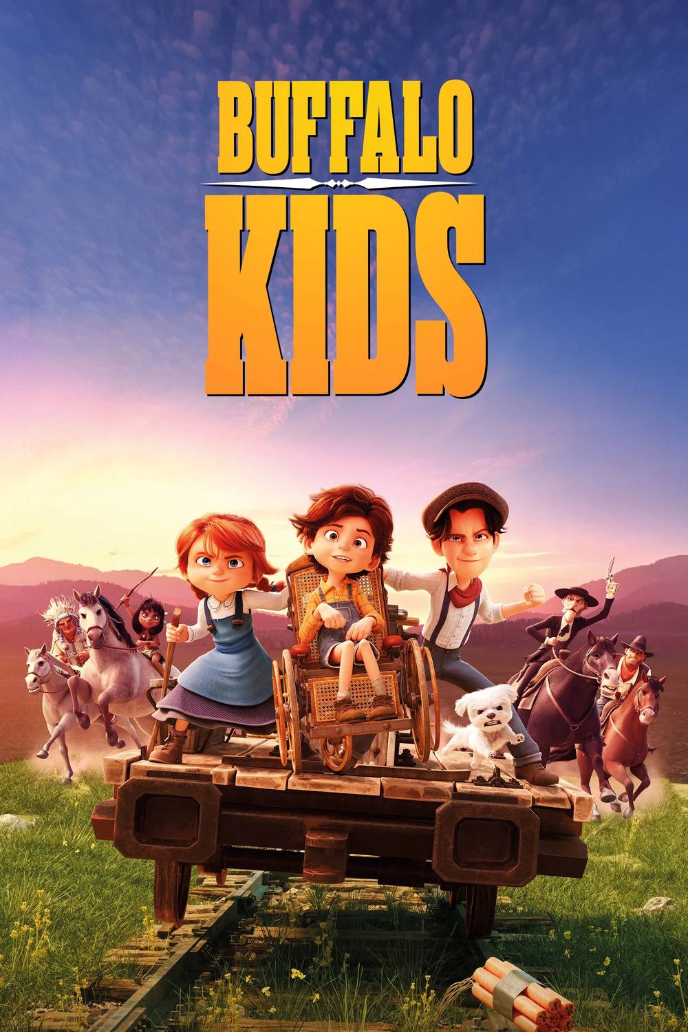 Poster chính thức của phim Phim Hoạt Hình, Phim Phiêu Lưu "Bộ Ba Sửu Nhi Đại Náo Mỏ Vàng" (Buffalo Kids - 2024), với sự tham gia của diễn viên Jaume Solà và Óscar Barberán.