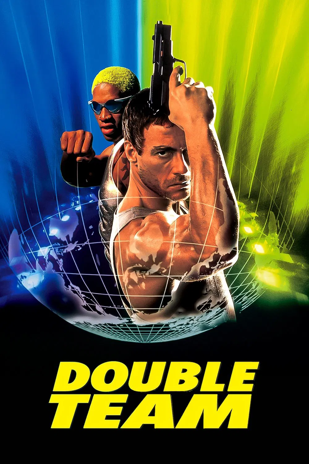 Poster chính thức của phim Phim Hành Động, Phim Viễn Tưởng "Bộ Đôi Hoàn Hảo" (Double Team - 1997), với sự tham gia của diễn viên Jean-Claude Van Damme và Dennis Rodman.