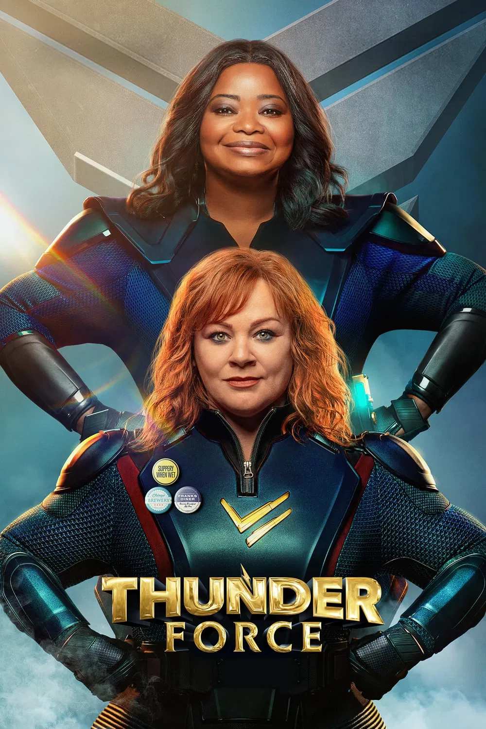 Poster chính thức của phim Phim Hài, Phim Hành Động "Bộ Đôi Sấm Sét" (Thunder Force - 2021), với sự tham gia của diễn viên Melissa McCarthy và Octavia Spencer.