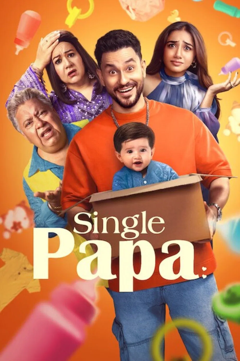Poster chính thức của phim Phim Hài, Phim Tâm Lý "Bố Đơn Thân" (Single Papa - 2025), với sự tham gia của diễn viên Kunal Khemu và Neha Dhupia.
