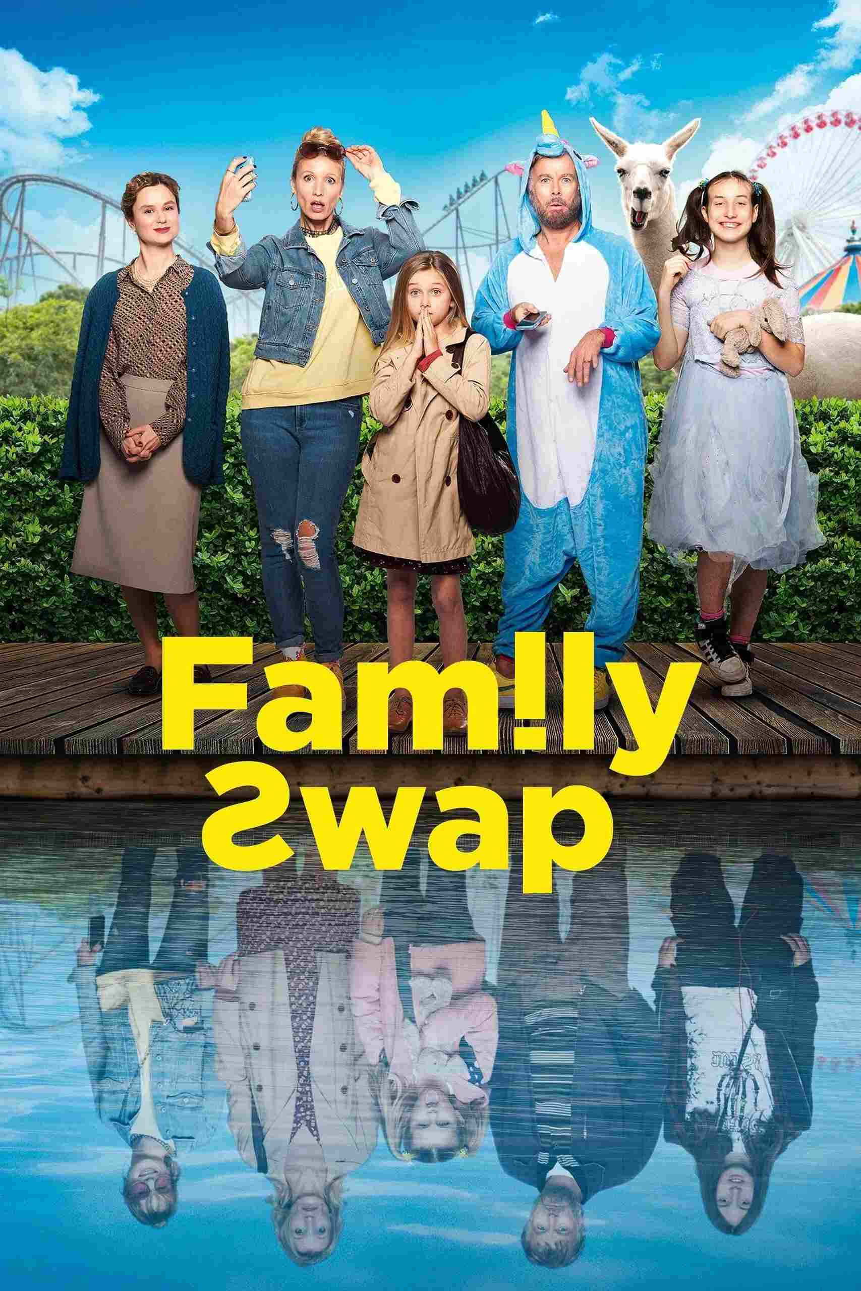 Poster chính thức của phim Phim Hài, Phim Giả Tượng "Bố Là Con Gái Mẹ Tôi" (Family Swap - 2021), với sự tham gia của diễn viên Franck Dubosc và Alexandra Lamy.