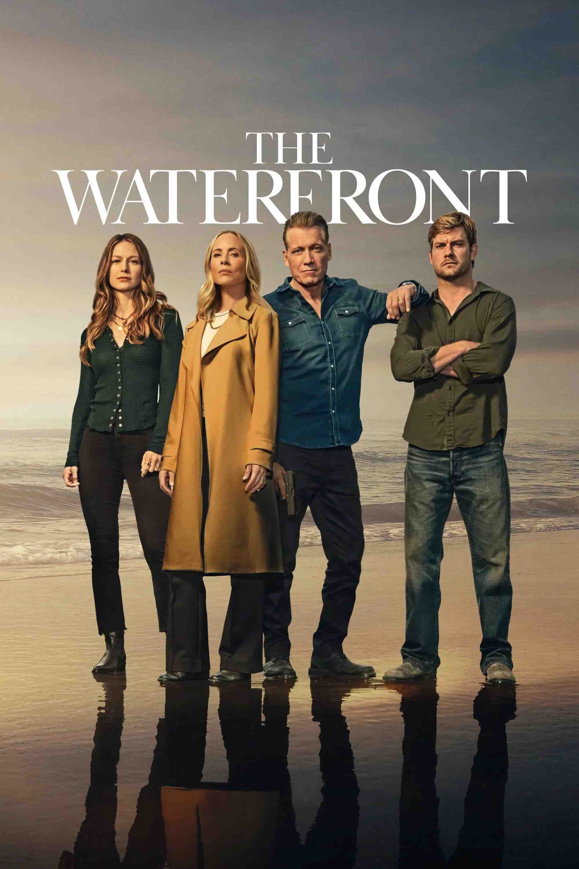 Poster chính thức của phim Phim Tâm Lý, Phim Hình Sự "Bờ Nước Thẳm" (The Waterfront - 2025), với sự tham gia của diễn viên Holt McCallany và Melissa Benoist.