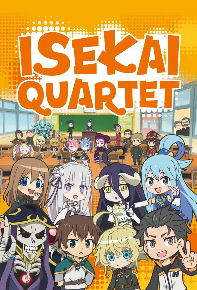 Poster chính thức của phim Phim Hài, Phim Hoạt Hình "Bộ tứ dị giới 2" (Isekai Quartet - 2019), với sự tham gia của diễn viên Aoi Yuuki và Jun Fukushima.
