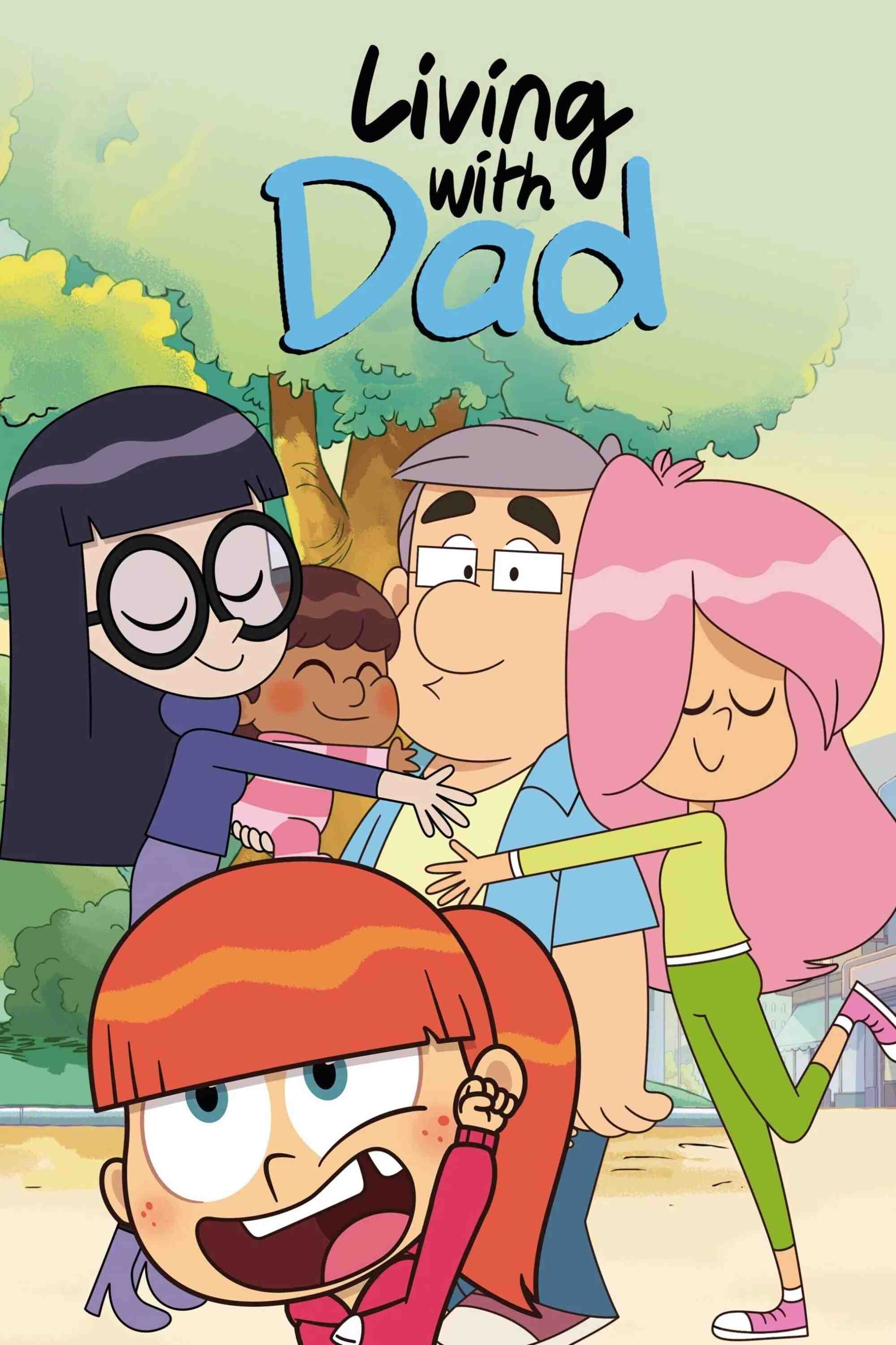 Poster chính thức của phim Phim Hoạt Hình, Phim Hài "Bốn Con Gái Và Bố Thông Thái" (Living with Dad - 2022), với sự tham gia của diễn viên Damien Boisseau và Émilie Marié.