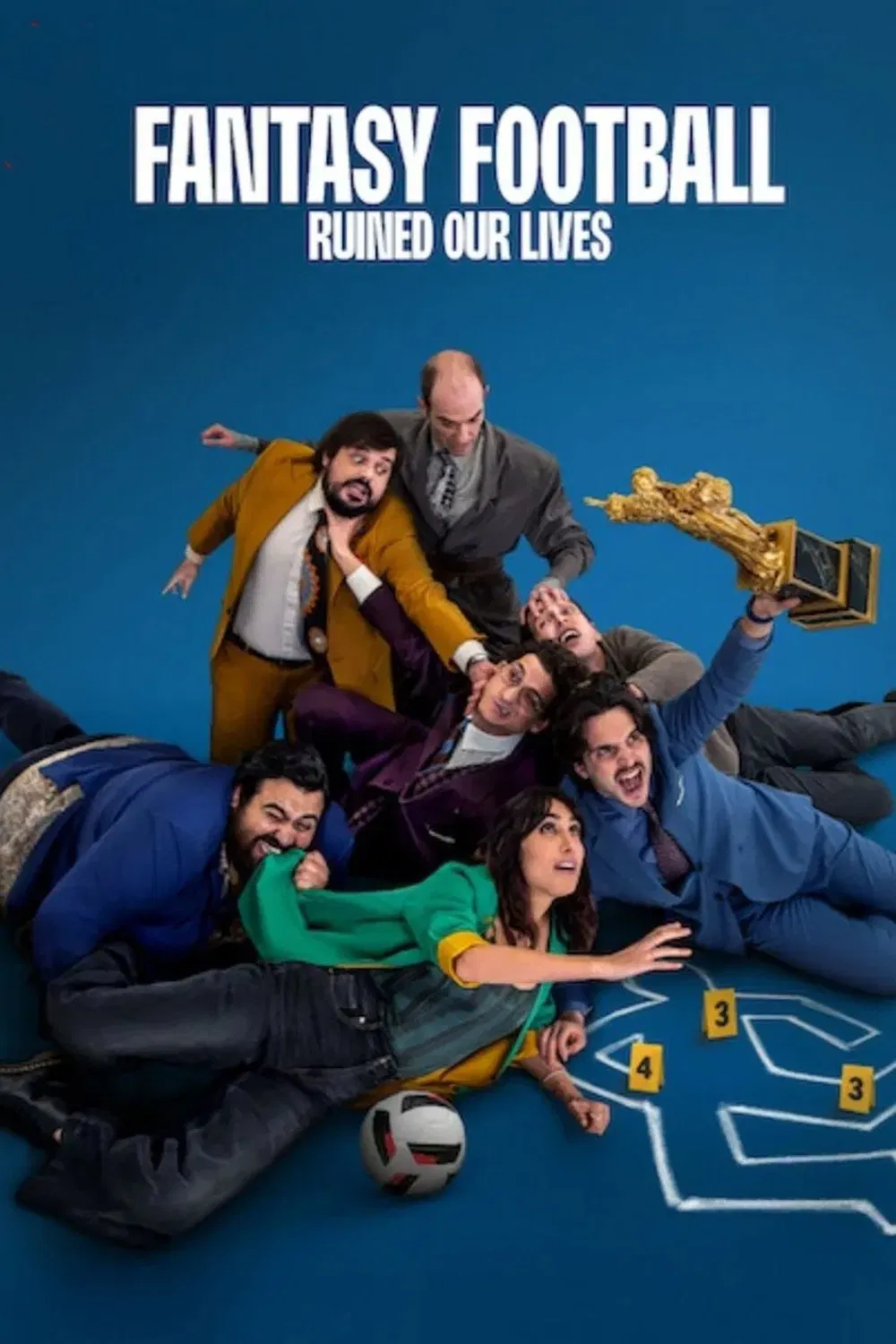 Poster chính thức của phim Phim Hài "Bóng Đá Ảo Đã Hủy Hoại Chúng Tôi" (Fantasy Football Ruined Our Lives - 2025), với sự tham gia của diễn viên Giacomo Ferrara và Silvia D'Amico.