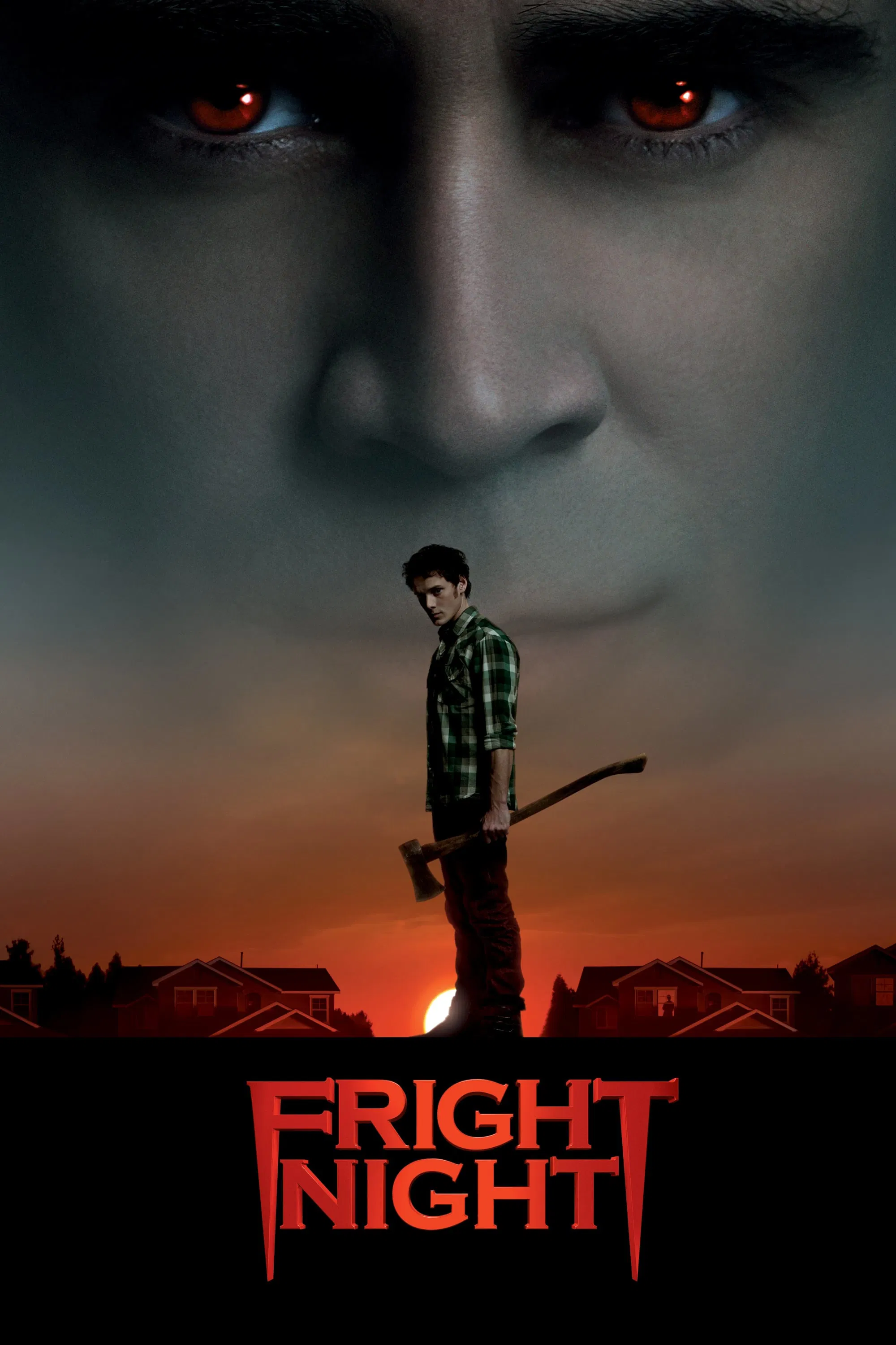 Poster chính thức của phim Phim Kinh Dị, Phim Hài "Bóng Đêm Kinh Hoàng" (Fright Night - 2011), với sự tham gia của diễn viên Anton Yelchin và Colin Farrell.