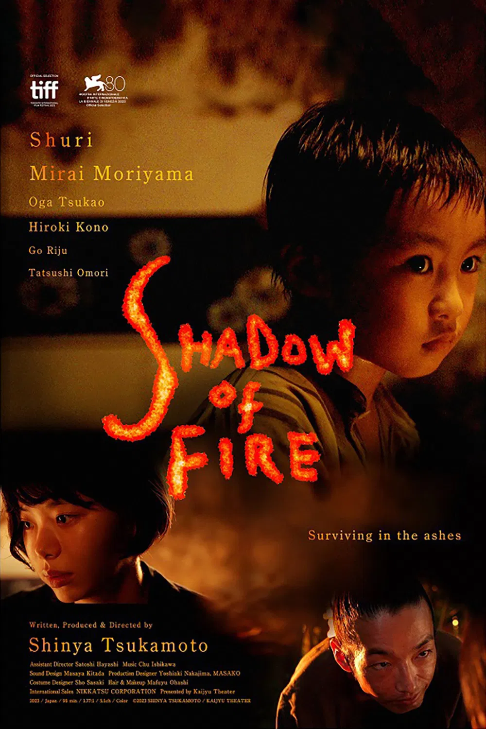 Poster chính thức của phim Phim Tâm Lý, Phim Chiến Tranh "Bóng Lửa" (Shadow of Fire - 2023), với sự tham gia của diễn viên Shuri và Mirai Moriyama.
