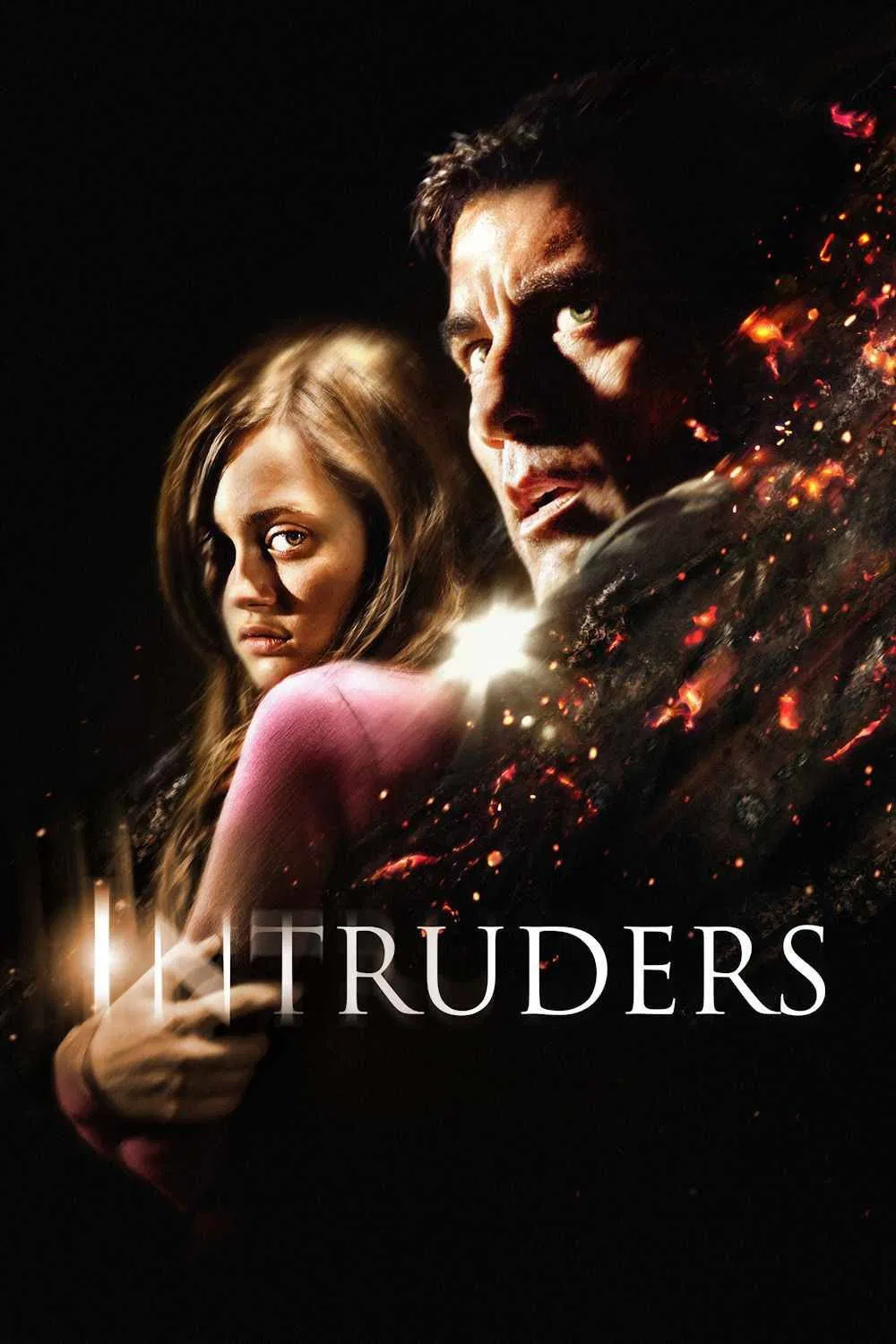 Poster chính thức của phim Phim Giật Gân, Phim Kinh Dị "Bóng Ma Tàn Ác" (Intruders - 2011), với sự tham gia của diễn viên Clive Owen và Carice van Houten.