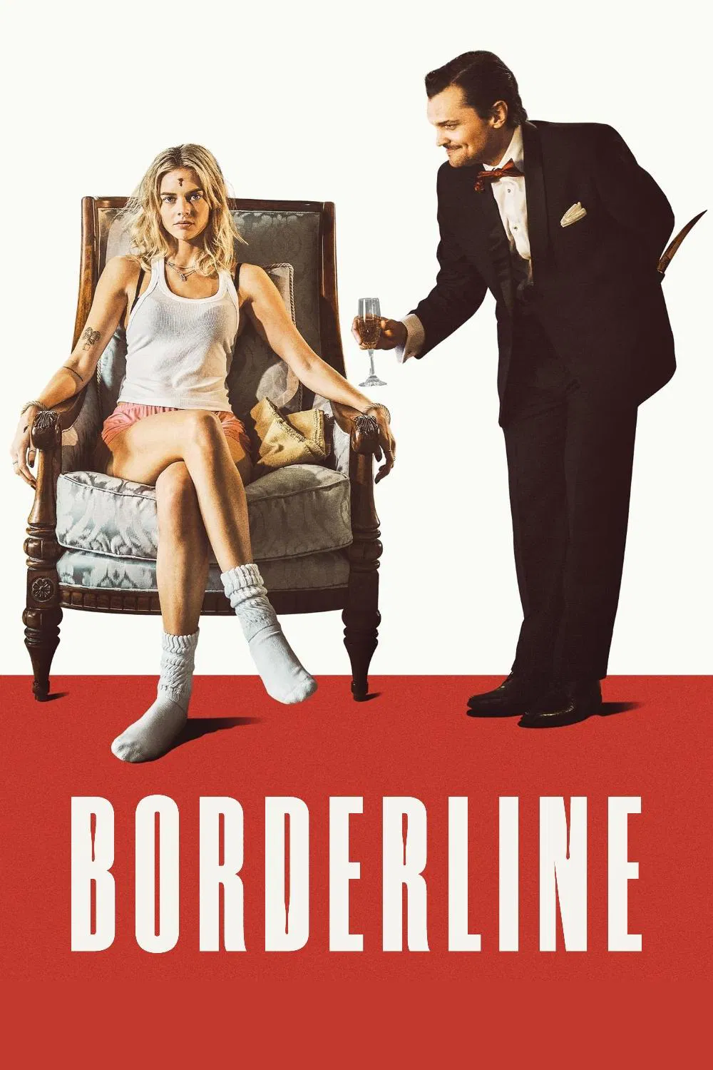 Poster chính thức của phim Phim Hài, Phim Kinh Dị "Ranh Giới Chết" (Borderline - 2025), với sự tham gia của diễn viên Samara Weaving và Ray Nicholson.