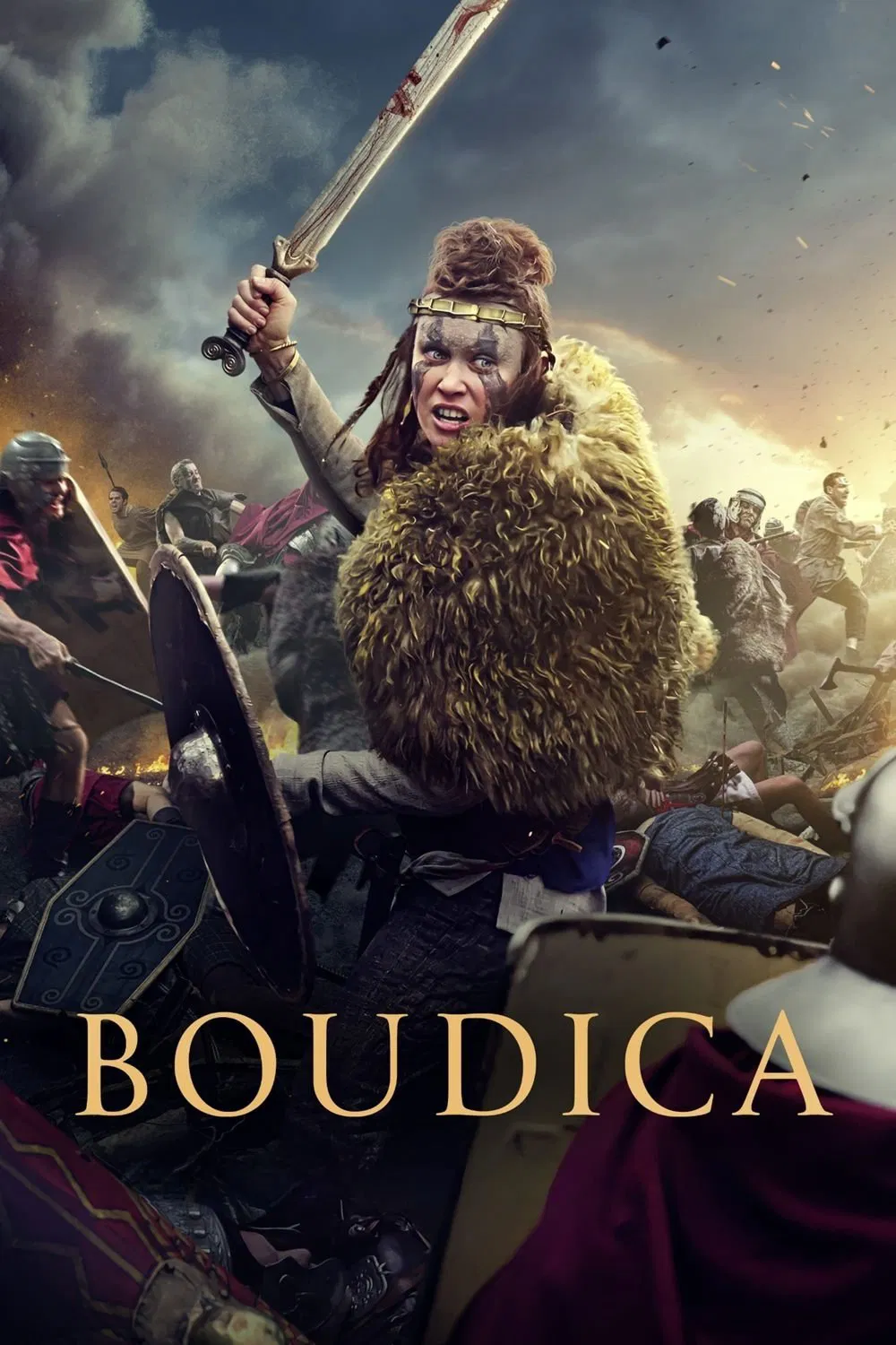 Poster chính thức của phim Phim Hành Động, Phim Chiến Tranh "Boudica" (Boudica - 2023), với sự tham gia của diễn viên Olga Kurylenko và Peter Franzén.