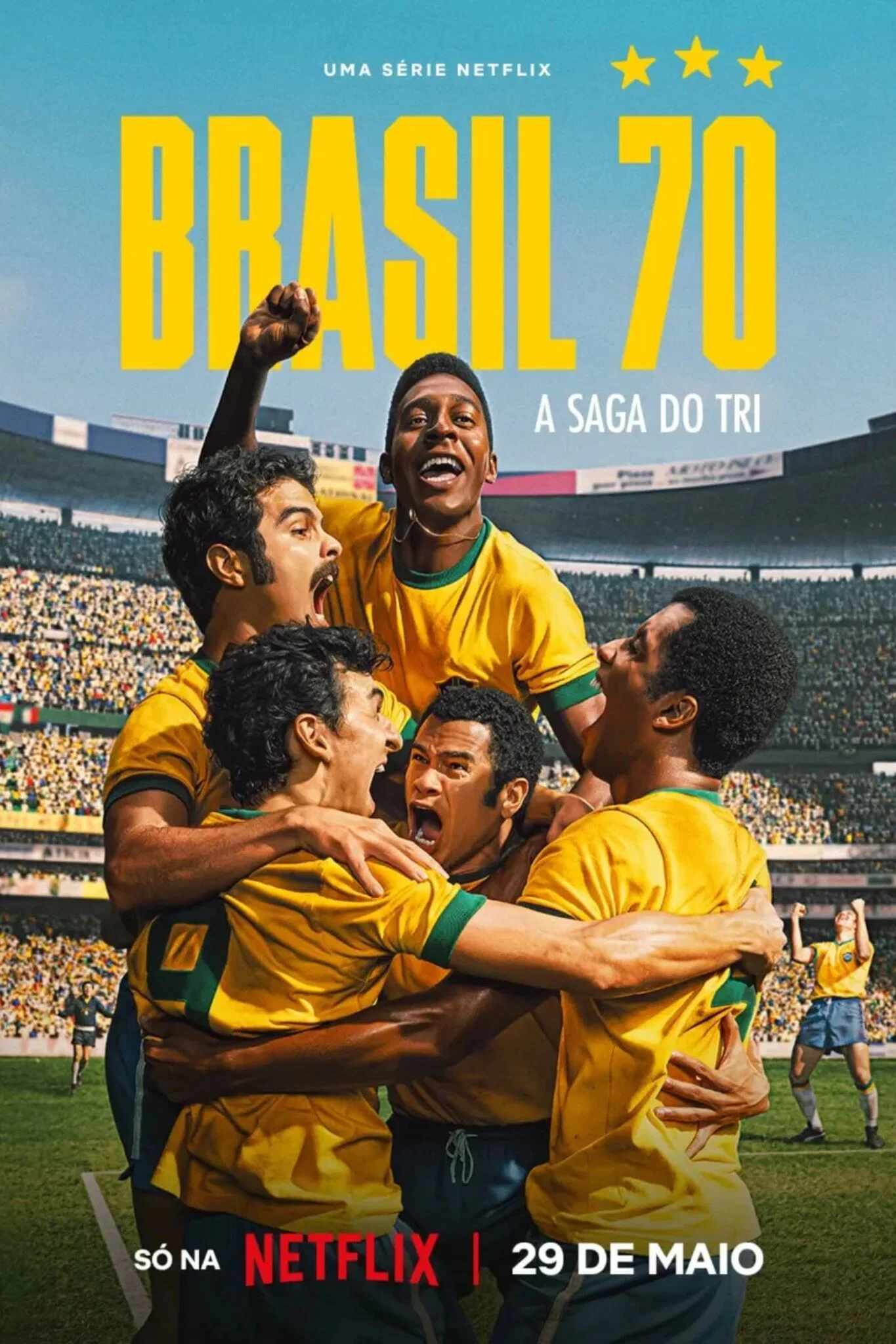 Poster chính thức của phim Phim Tâm Lý "Brazil 1970: Ngôi sao thứ ba" (Brazil '70: The Third Star - 2026), với sự tham gia của diễn viên Rodrigo Santoro và Bruno Mazzeo.