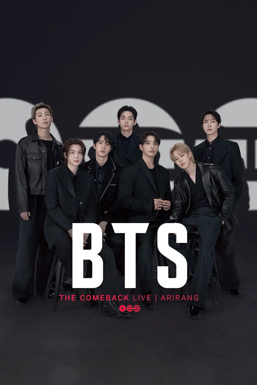 Poster chính thức của phim Phim Ca Nhạc "BTS THE COMEBACK LIVE | ARIRANG" (BTS THE COMEBACK LIVE | ARIRANG - 2026), với sự tham gia của diễn viên RM và Jin.