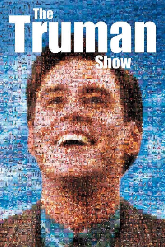 Poster chính thức của phim Phim Hài, Phim Tâm Lý "Buổi Diễn Của Truman" (The Truman Show - 1998), với sự tham gia của diễn viên Jim Carrey và Laura Linney.
