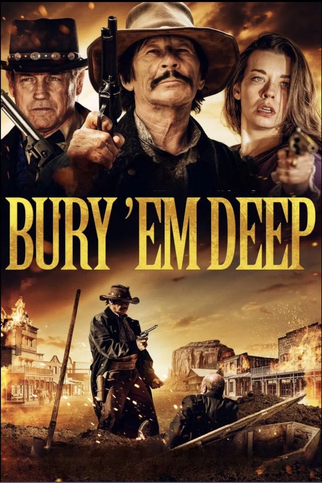 Poster chính thức của phim Phim Miền Tây, Phim Tâm Lý "Bury Em Deep" (Bury 'Em Deep - 2025), với sự tham gia của diễn viên Robert Bronzi và Michael Paré.