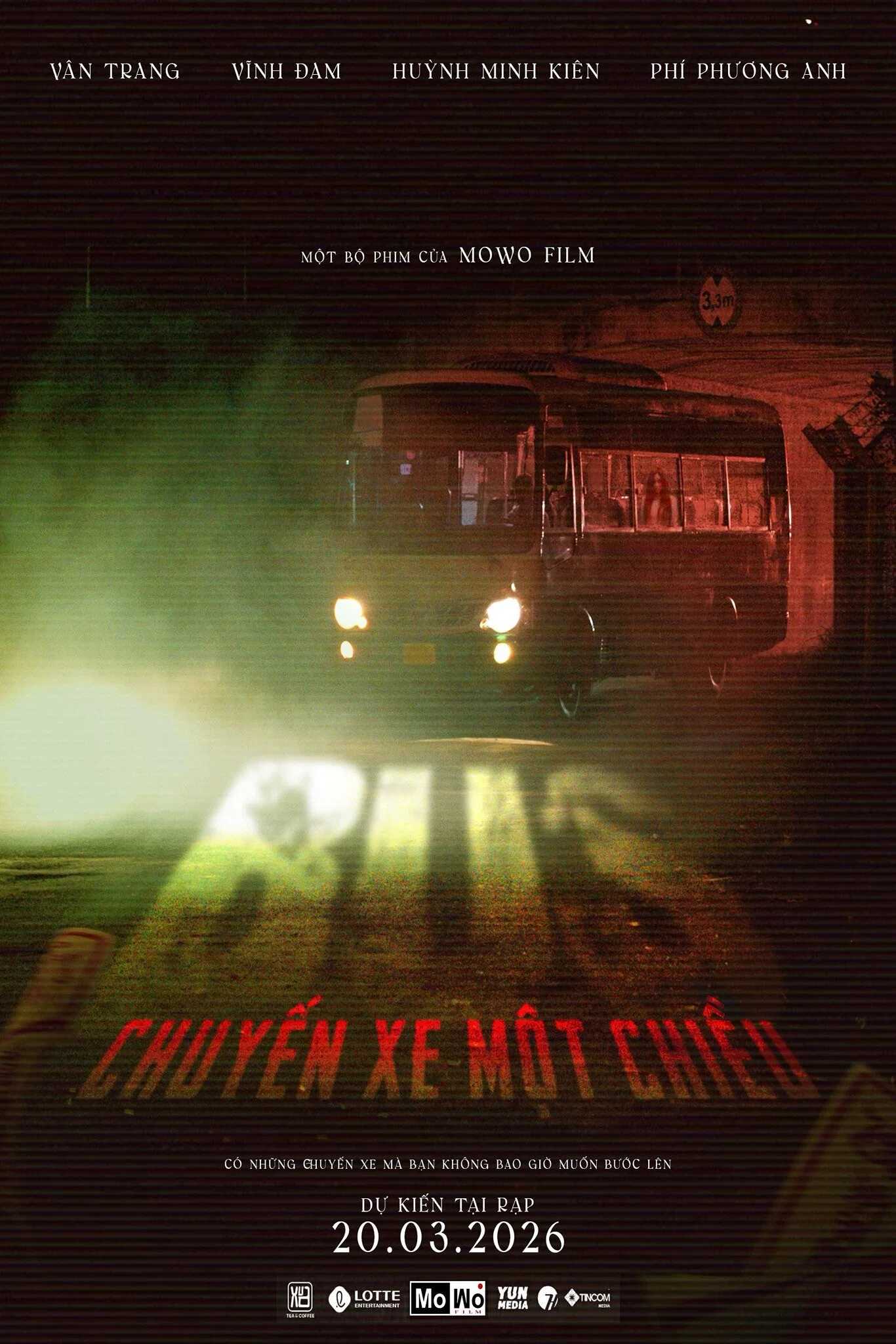 Poster chính thức của phim Phim Kinh Dị "Bus: Chuyến Xe Một Chiều" (Bus: The Last Drive - 2026), với sự tham gia của diễn viên Vân Trang.