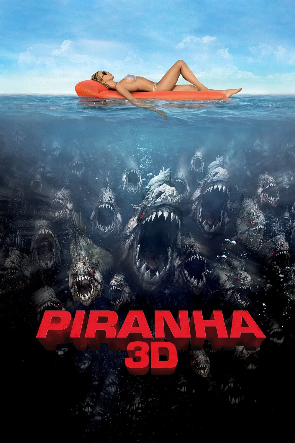 Poster chính thức của phim Phim Hài, Phim Kinh Dị "Cá Hổ Ăn Thịt Người" (Piranha 3D - 2010), với sự tham gia của diễn viên Elisabeth Shue và Jerry O'Connell.