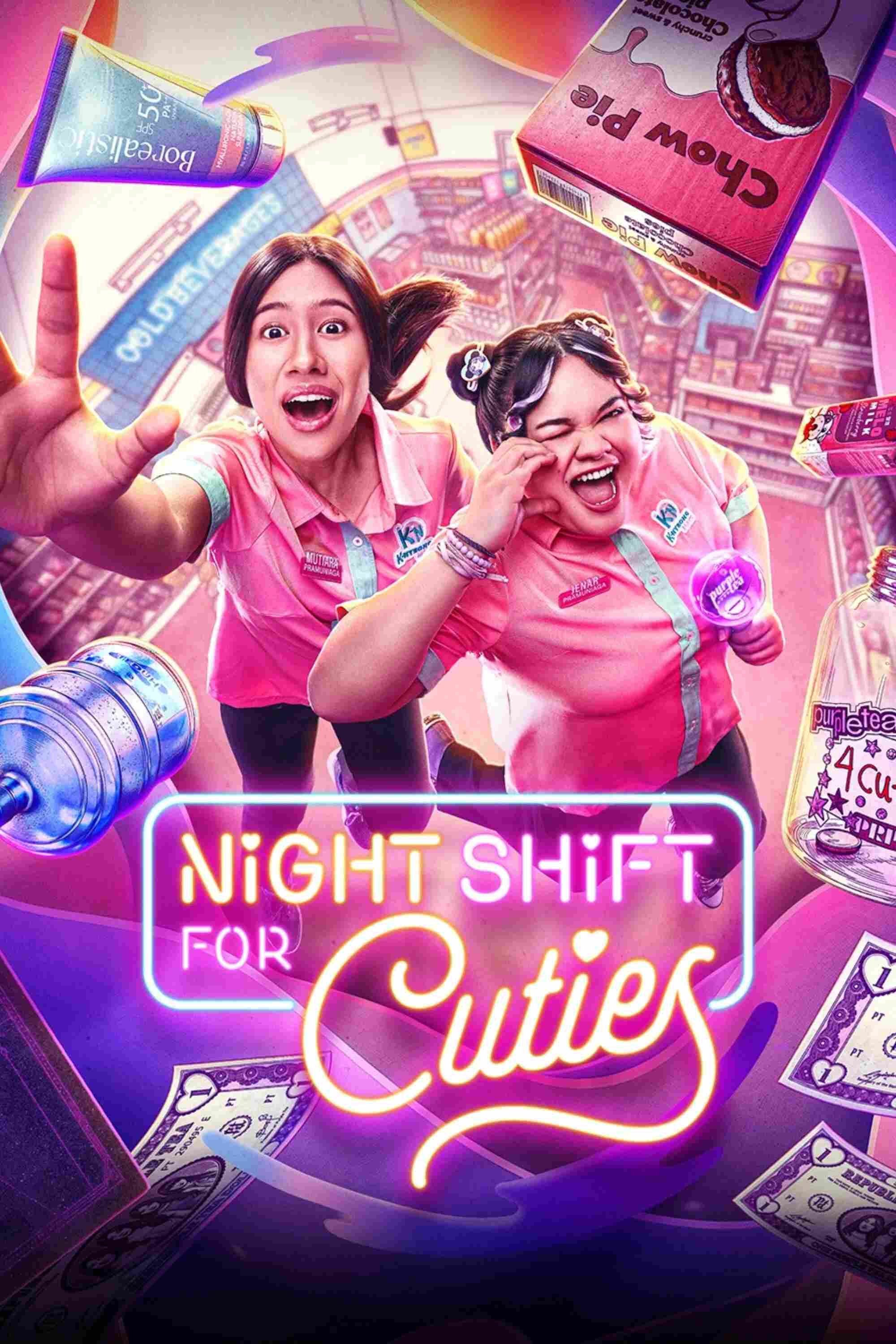 Poster chính thức của phim Phim Hài, Phim Tâm Lý "Ca Khuya Của Fan" (Night Shift for Cuties - 2026), với sự tham gia của diễn viên Shenina Cinnamon và Emir Mahira.