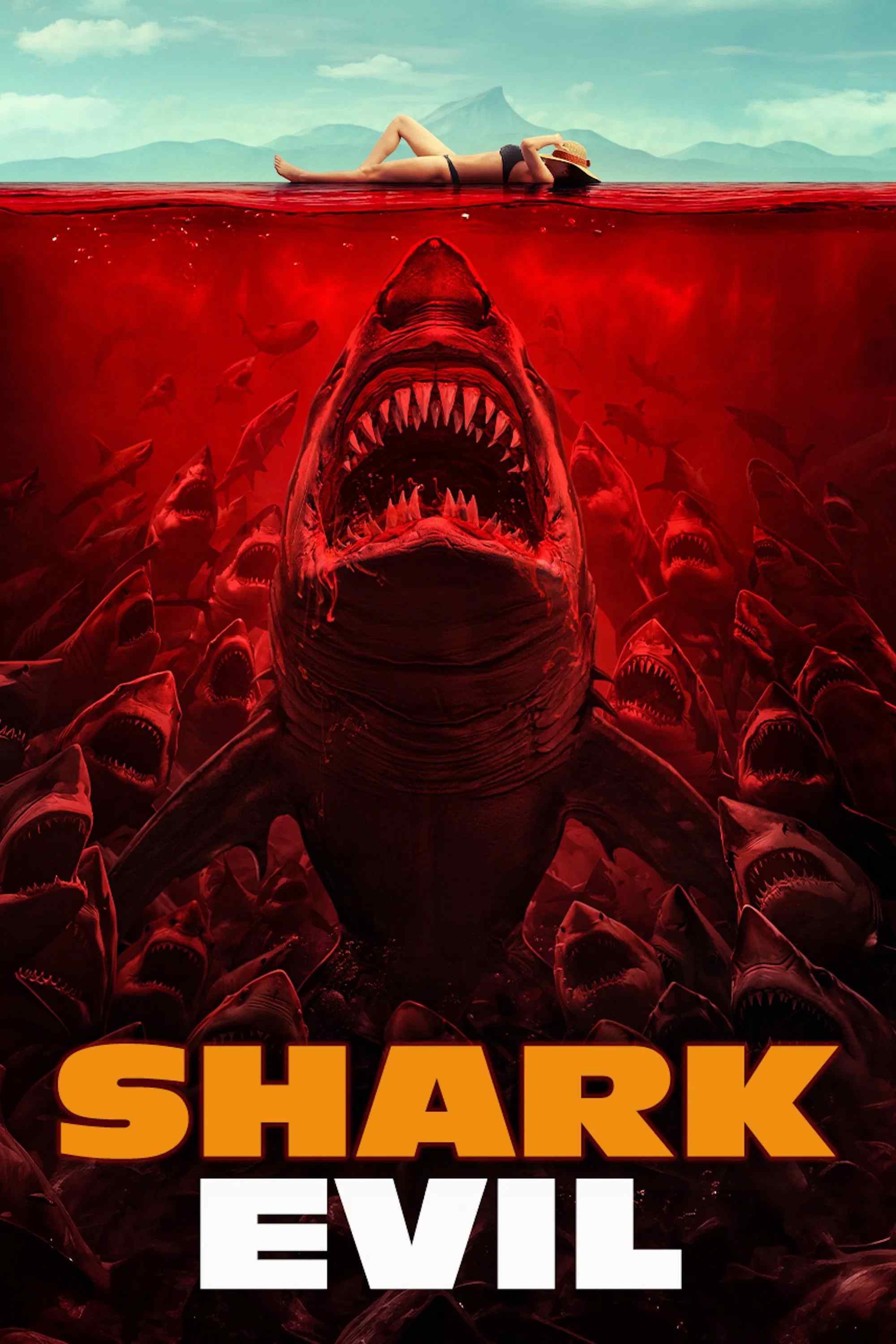 Poster chính thức của phim Phim Giật Gân, Phim Kinh Dị "Cá Mập Sát Thủ" (Man-Eating Shark - 2023), với sự tham gia của diễn viên Tan Xin Zer và Fan Dong.