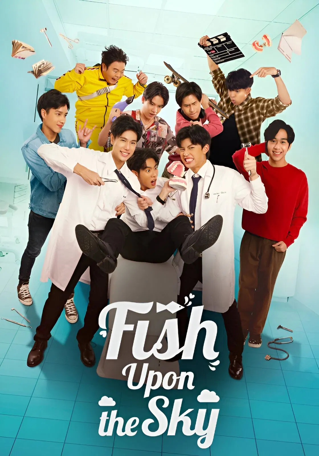 Poster chính thức của phim Phim Hài, Phim Tâm Lý "Cá Trên Trời" (Fish Upon The Sky - 2021), với sự tham gia của diễn viên Phuwin Tangsakyuen và Naravit Lertratkosum.