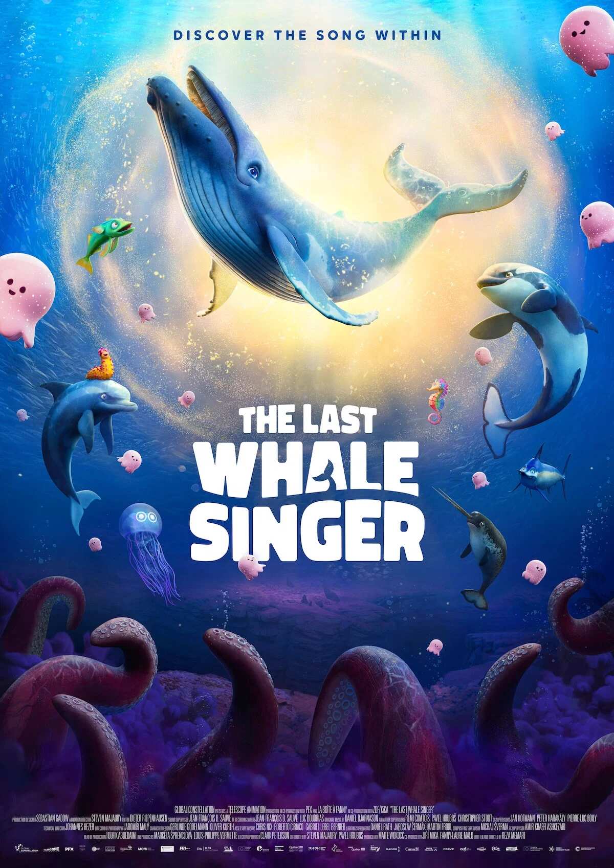 Poster chính thức của phim Phim Phiêu Lưu, Phim Hoạt Hình "Cá Voi Nhỏ Chu Du Đại Dương" (The Last Whale Singer - 2026), với sự tham gia của diễn viên Flemming Stein.