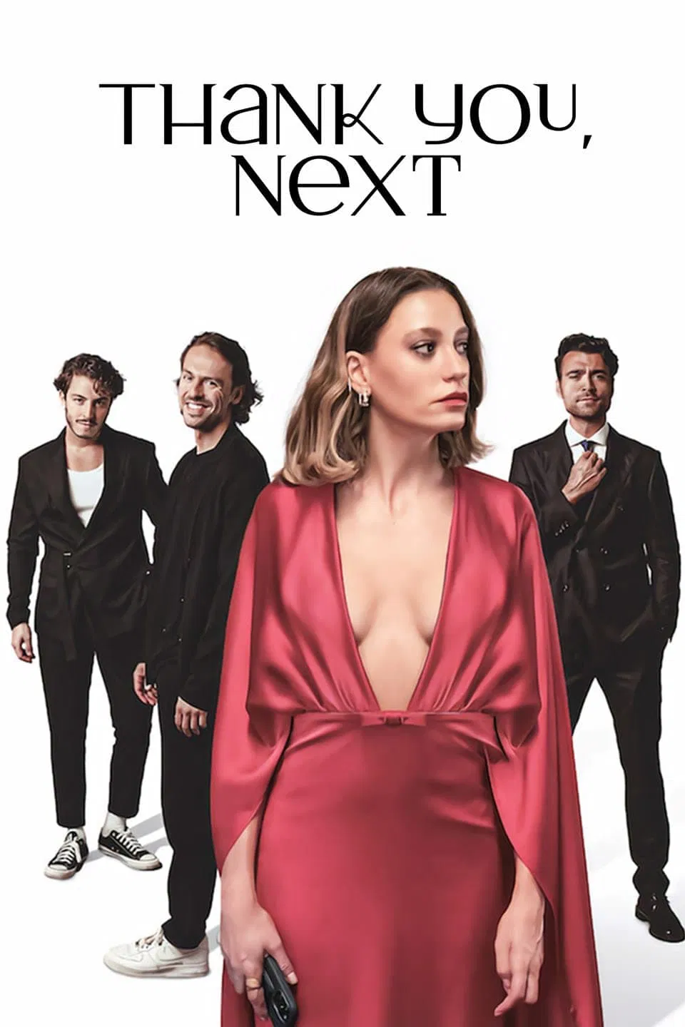 Poster chính thức của phim Phim Tâm Lý, Phim Hài "Cảm ơn, mời người tiếp theo!" (Thank You, Next - 2024), với sự tham gia của diễn viên Serenay Sarıkaya và Hakan Kurtaş.