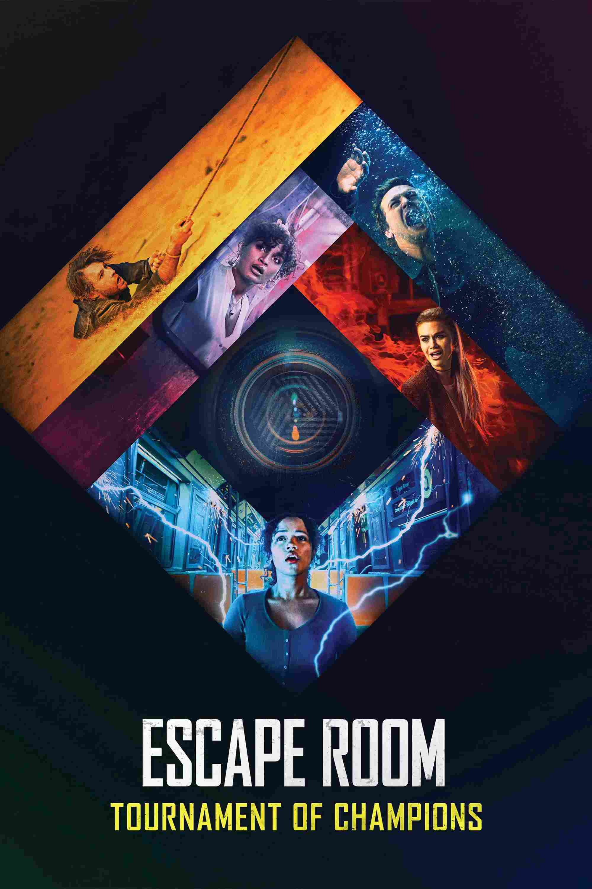 Poster chính thức của phim Phim Kinh Dị, Phim Giật Gân "Căn Phòng Tử Thần: Cái Chết Trở Lại" (Escape Room: Tournament of Champions - 2021), với sự tham gia của diễn viên Taylor Russell và Logan Miller.
