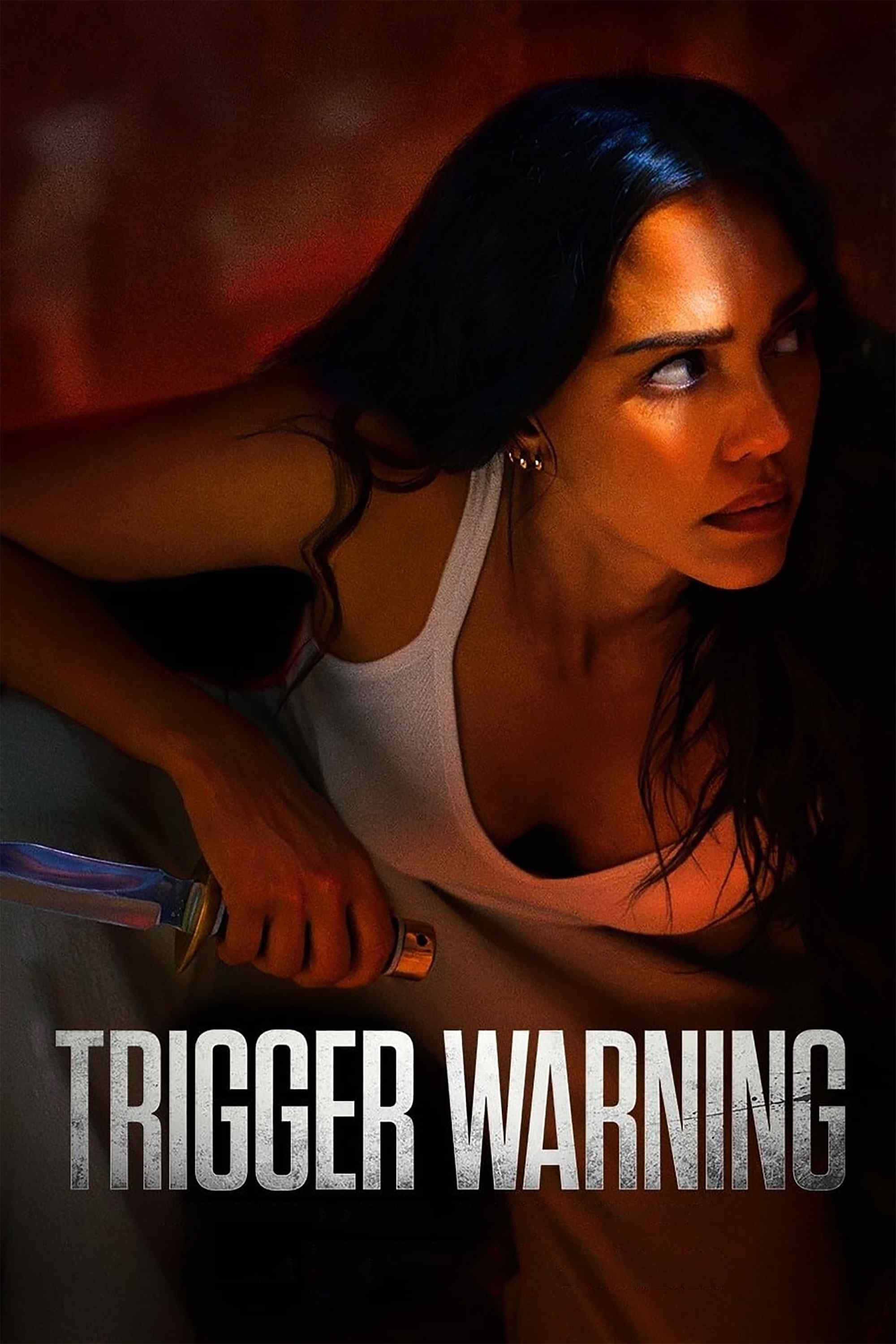 Poster chính thức của phim Phim Hành Động "Cảnh Báo Đáp Trả" (Trigger Warning - 2024), với sự tham gia của diễn viên Jessica Alba và Anthony Michael Hall.