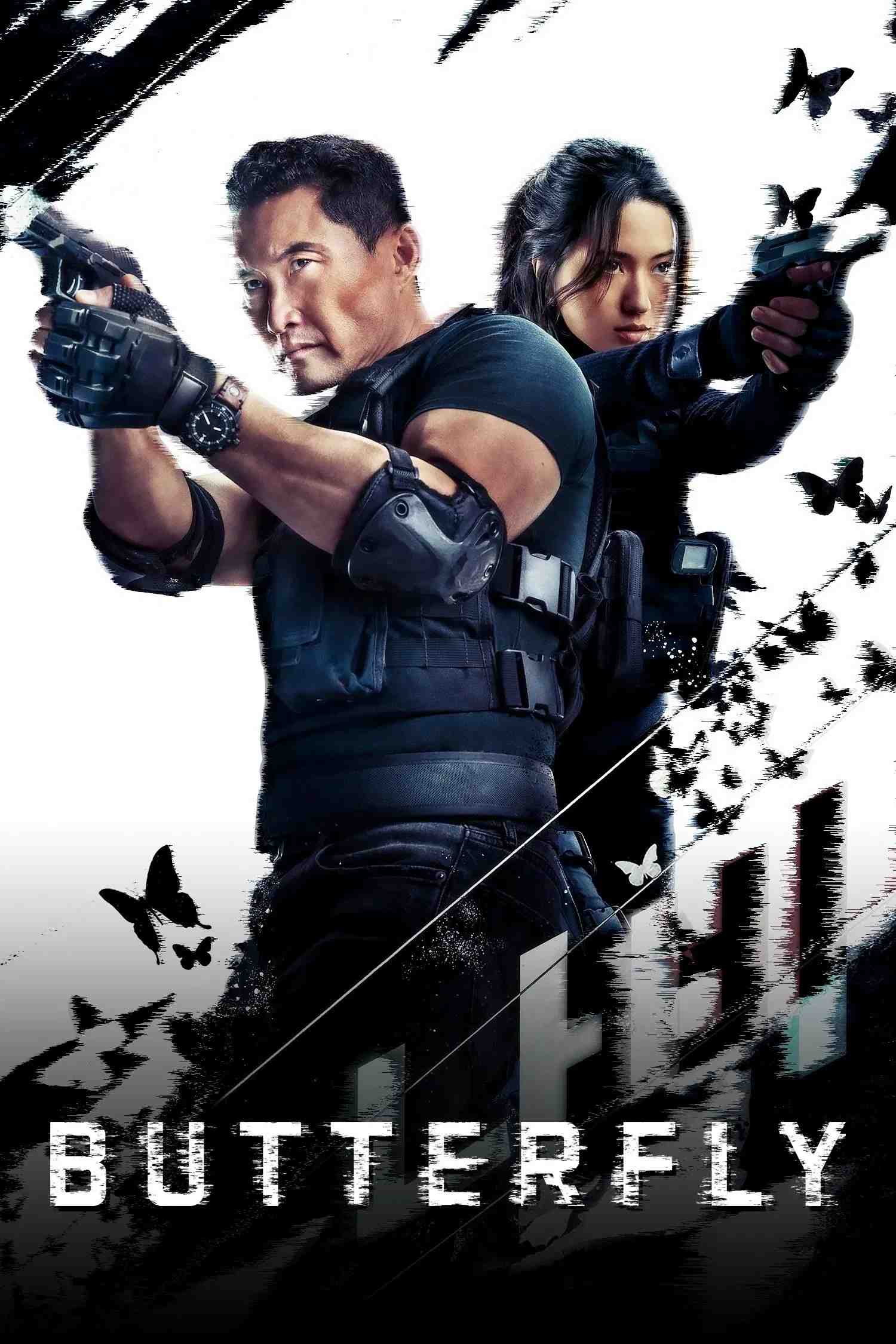 Poster chính thức của phim Phim Hành Động & Phiêu Lưu, Phim Tâm Lý "Cánh Bướm Gián Điệp" (Butterfly - 2025), với sự tham gia của diễn viên Daniel Dae Kim và Reina Hardesty.