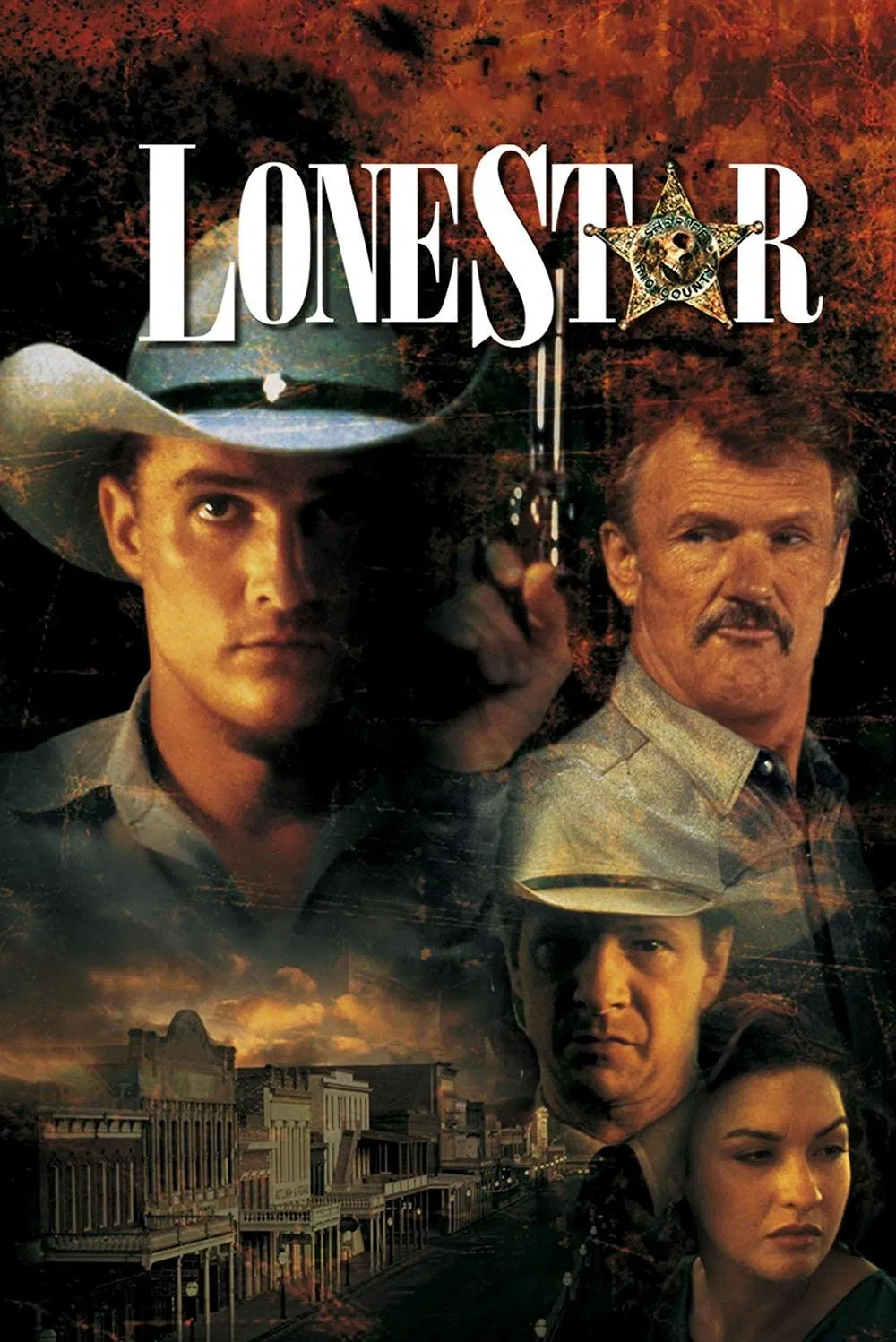 Poster chính thức của phim Phim Tâm Lý, Phim Bí Ẩn "Cảnh Sát Đơn Độc" (Lone Star - 1996), với sự tham gia của diễn viên Chris Cooper và Elizabeth Peña.