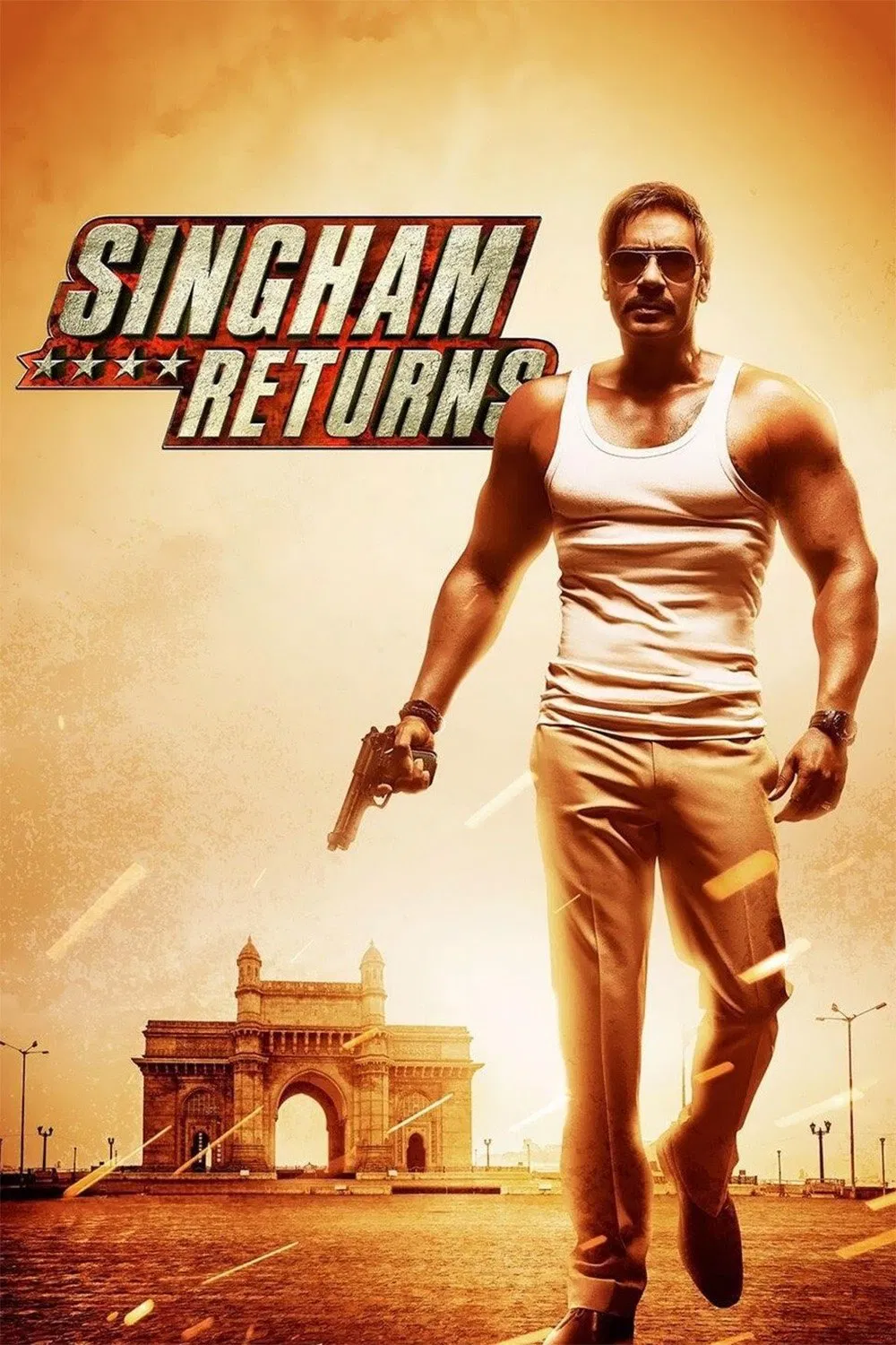 Poster chính thức của phim Phim Hành Động "Cảnh Sát Singham Trở Lạ" (Singham Returns - 2014), với sự tham gia của diễn viên Ajay Devgn và Kareena Kapoor Khan.