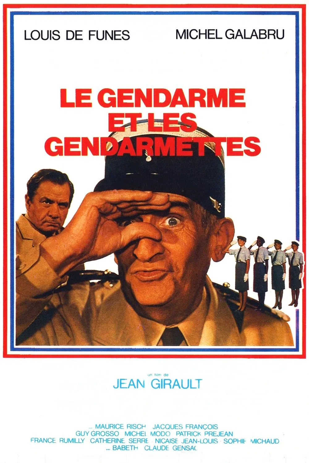 Poster chính thức của phim Phim Hài "Cảnh Sát Và Những Nữ Tập Sinh" (The Gendarme and the Gendarmettes - 1982), với sự tham gia của diễn viên Louis de Funès và Michel Galabru.