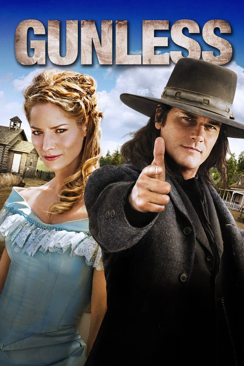 Poster chính thức của phim Phim Tâm Lý, Phim Hành Động "Cao Bồi Mất Súng" (Gunless - 2010), với sự tham gia của diễn viên Paul Gross và Sienna Guillory.